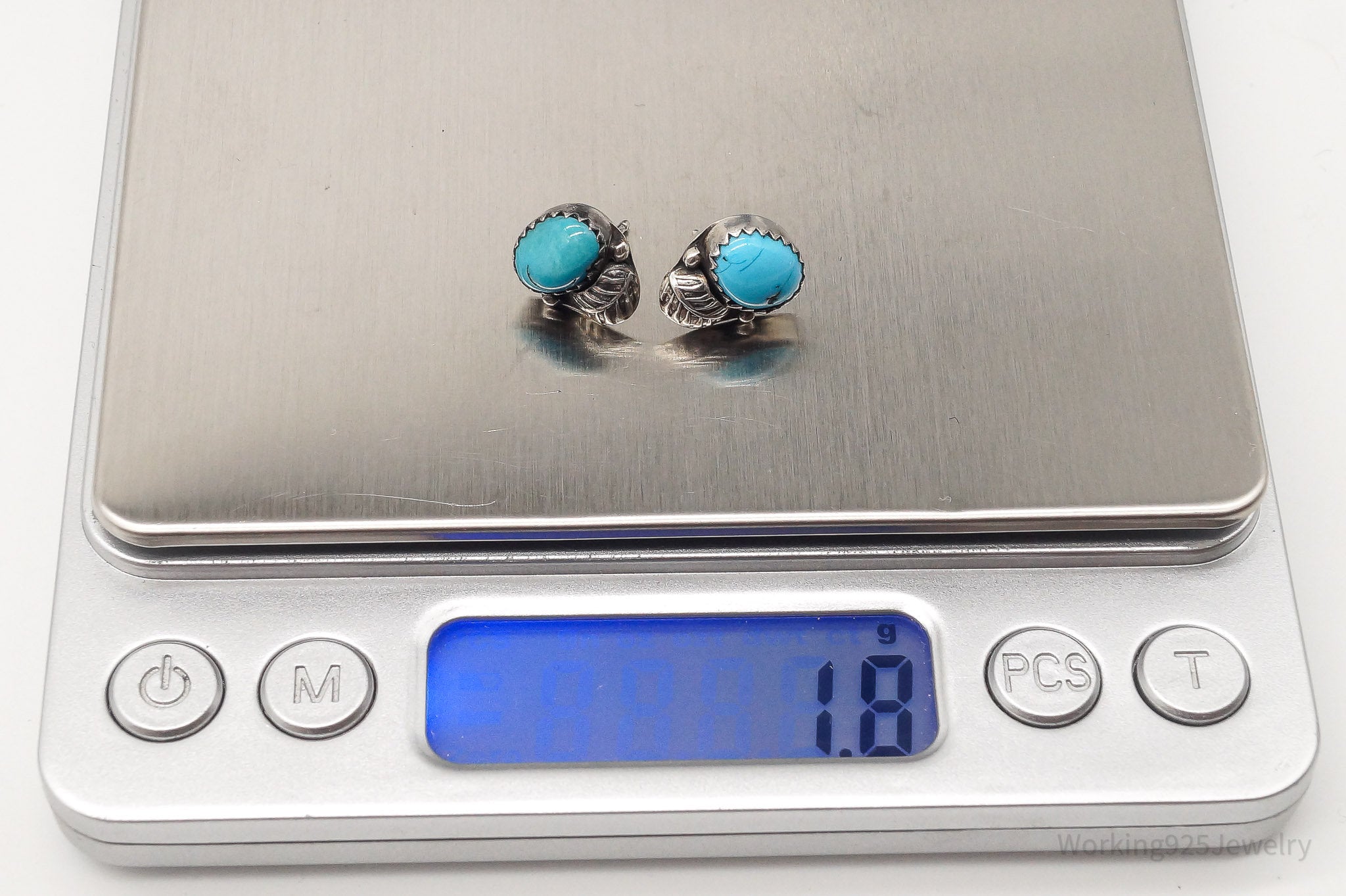 Vintage Native American Blue Turquoise Unsigned Silver Earrings