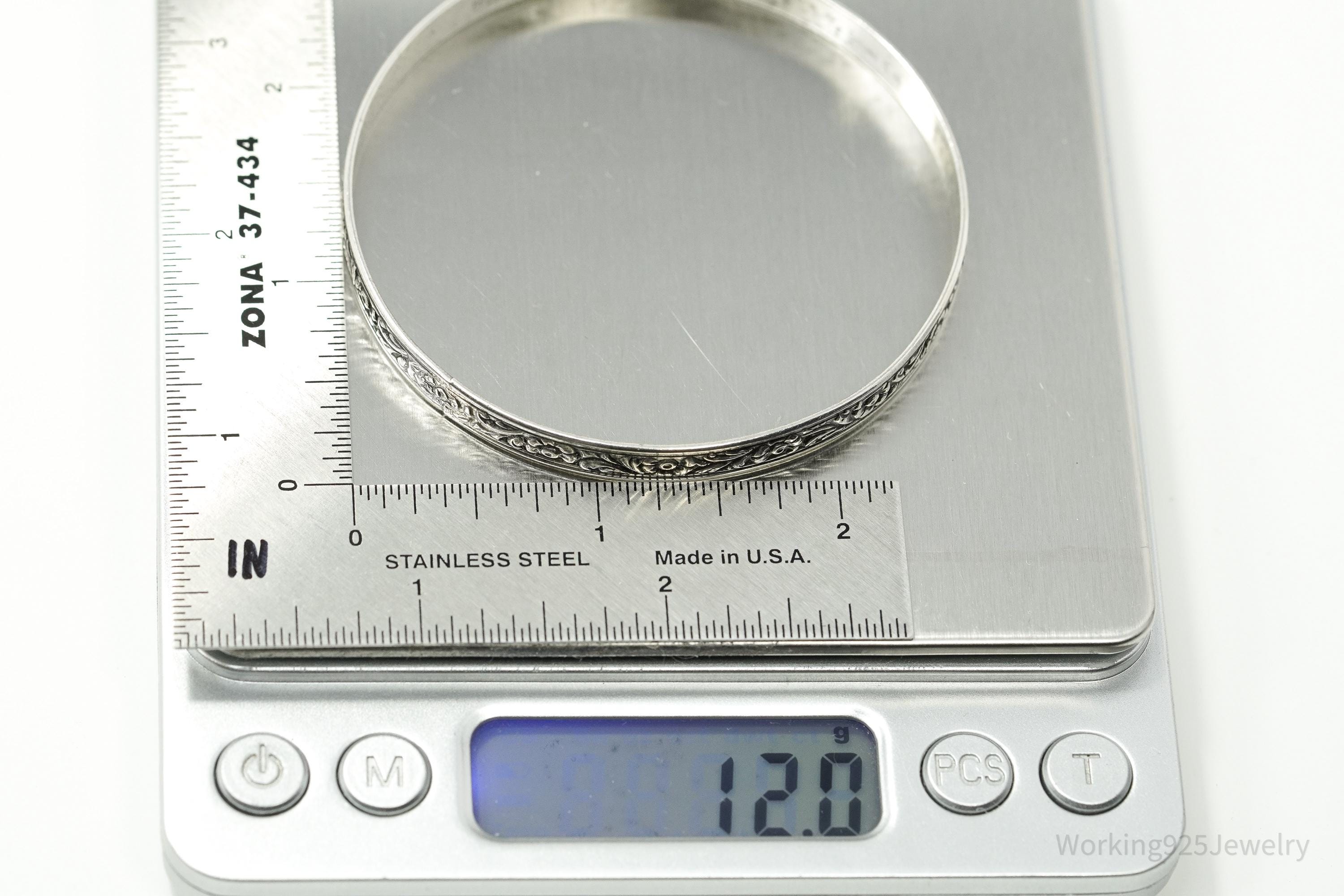 Antique Designer Danecraft Floral Pattern Sterling Silver Bracelet 7 7/8"