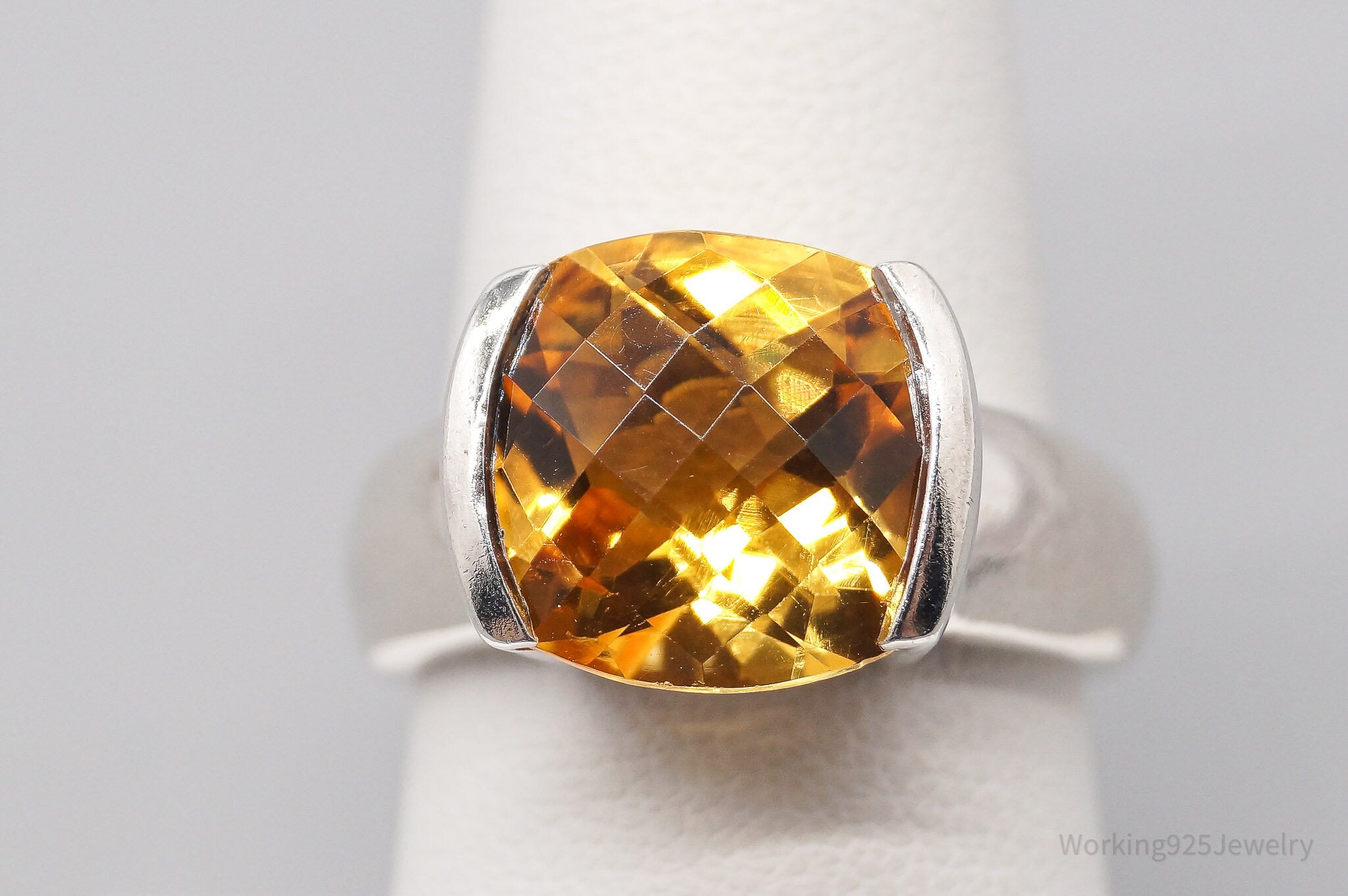 Vintage Large Citrine Sterling Silver Ring - Size 7.75