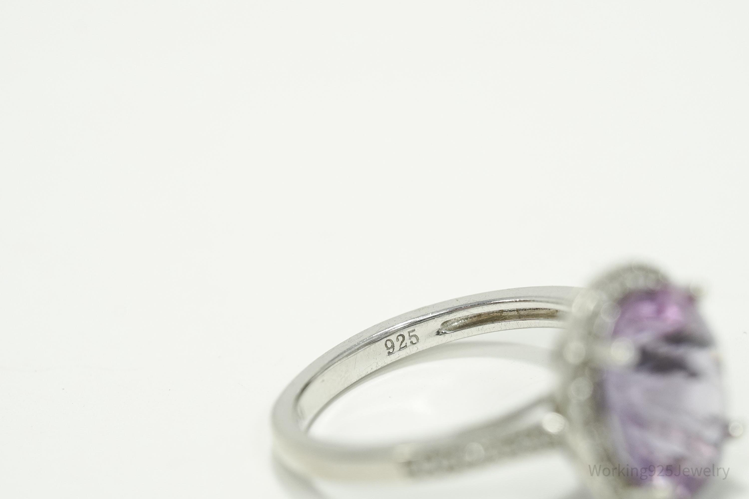 Vintage Amethyst & Cubic Zirconia Sterling Silver Ring - Size 7