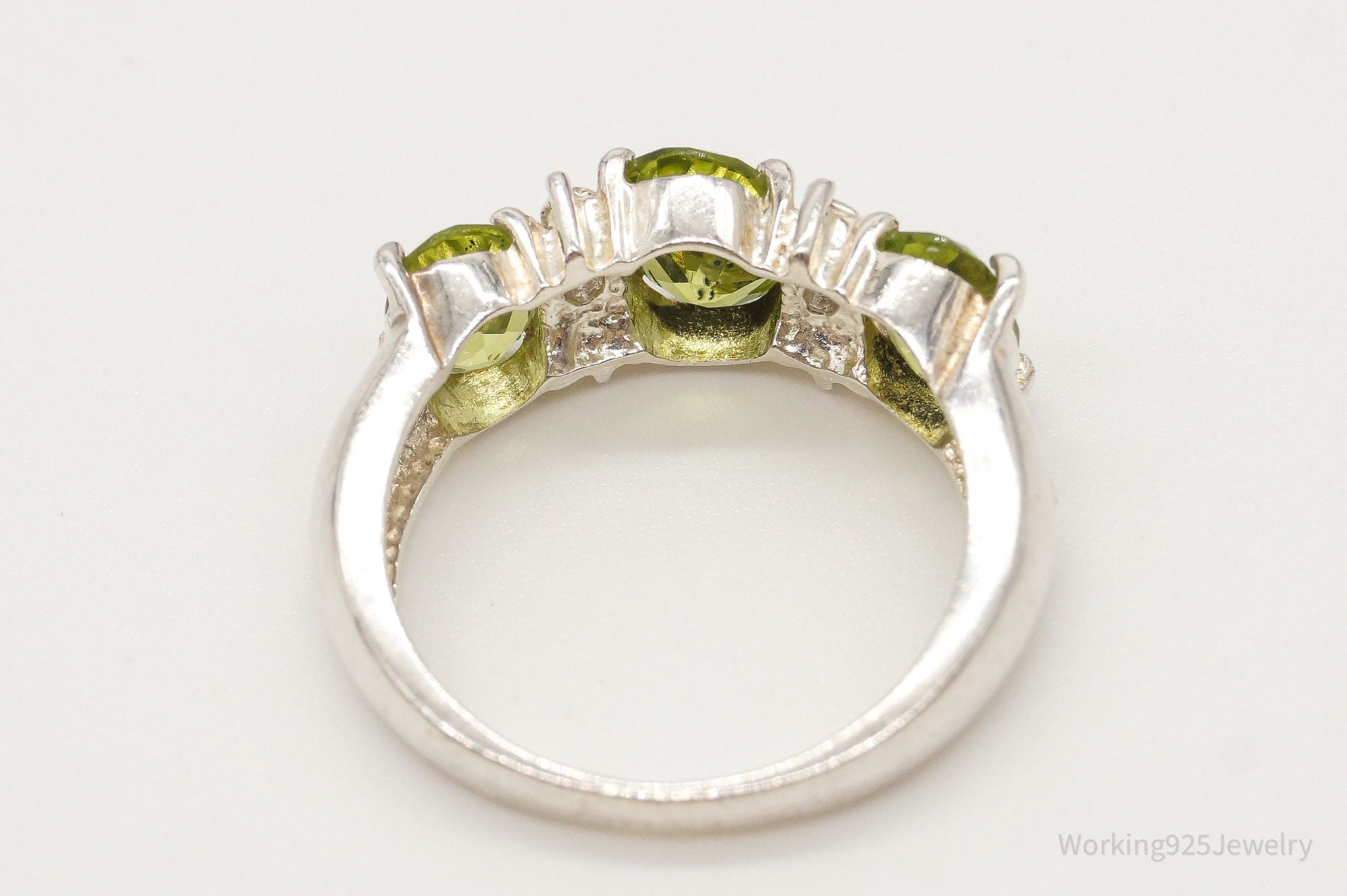 Vintage Peridot Cubic Zirconia Sterling Silver Ring - Size 7.25