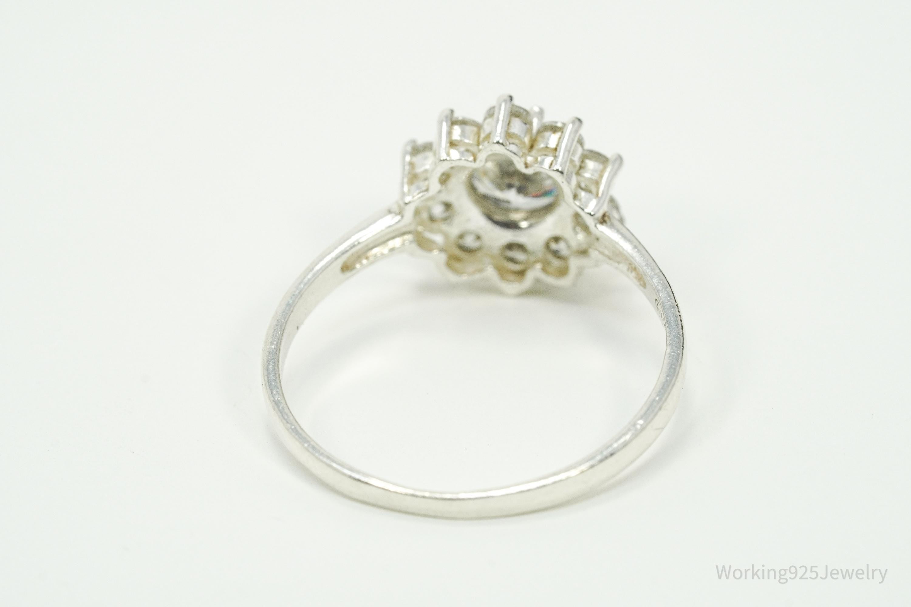 Designer Ste Bee Cubic Zirconia Flower Sterling Silver Ring Size 7.75