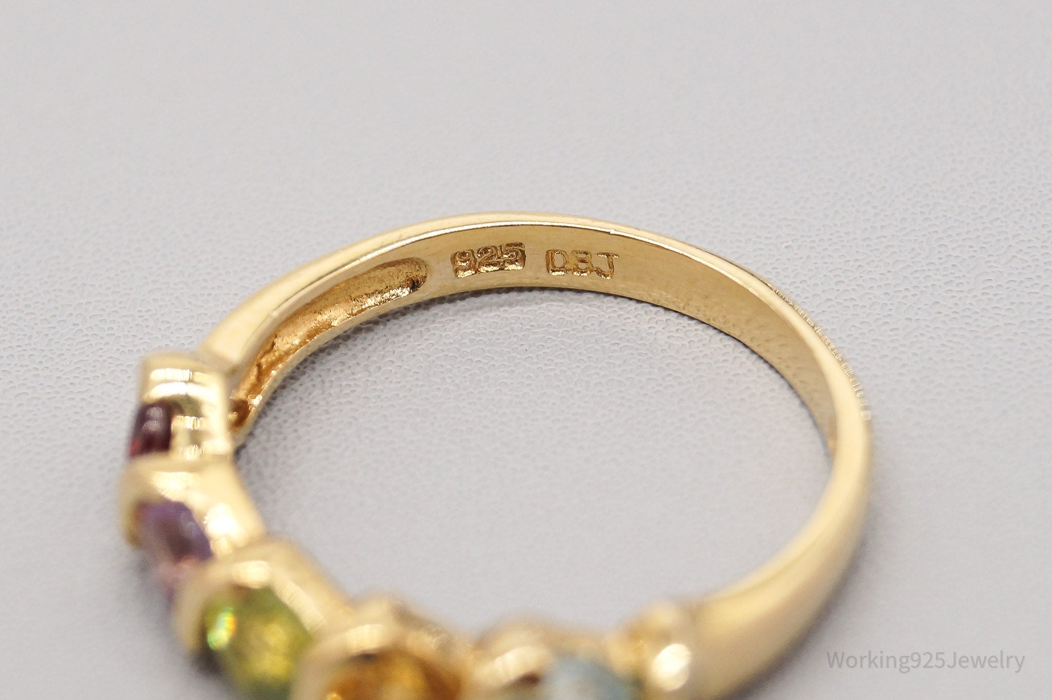 Vintage DBJ Multi Gemstone Gold Vermeil Sterling Silver Ring - Size 7.75