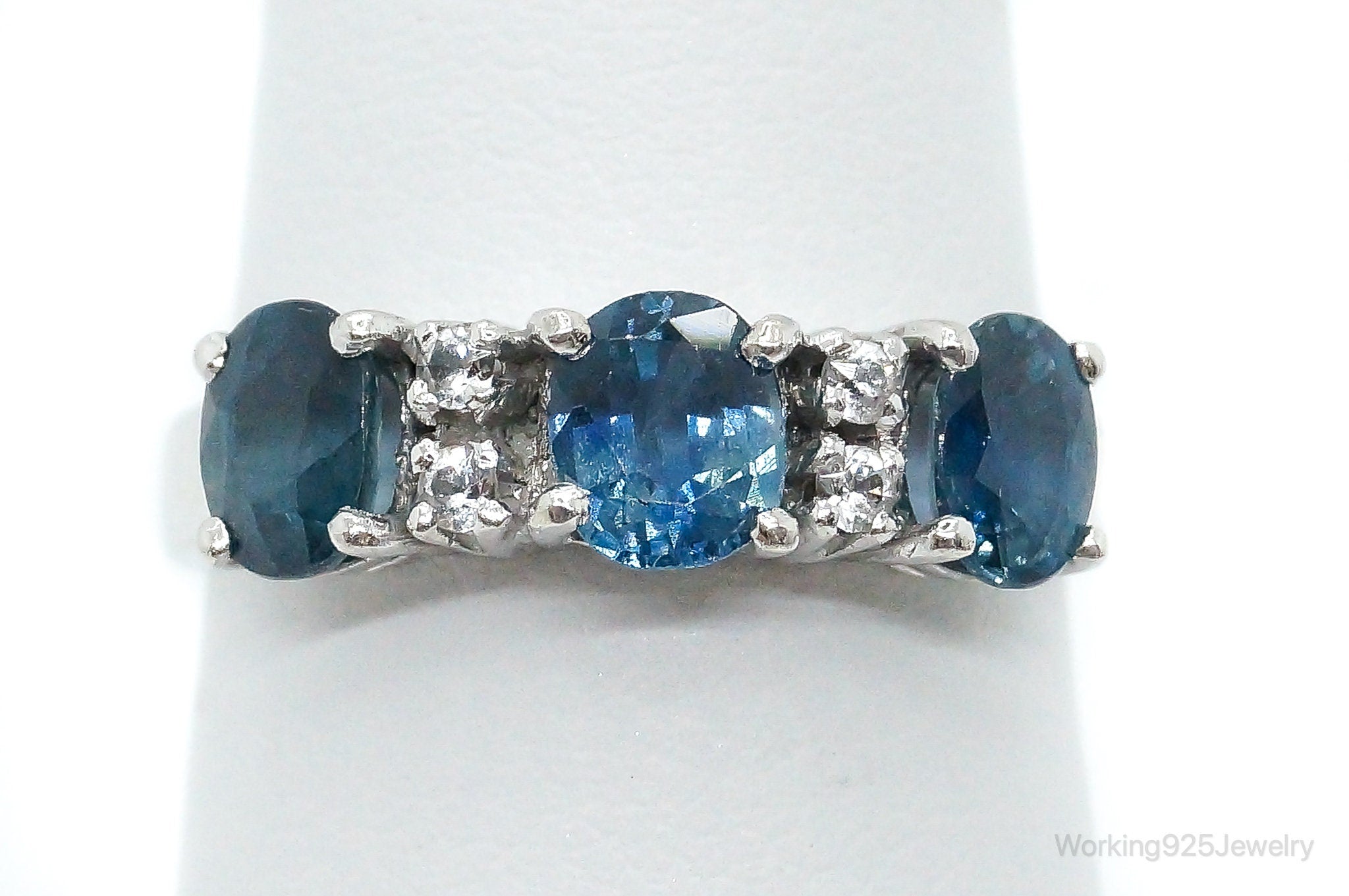 Vintage London Blue Topaz Cubic Zirconia Sterling Silver Ring - Size 5