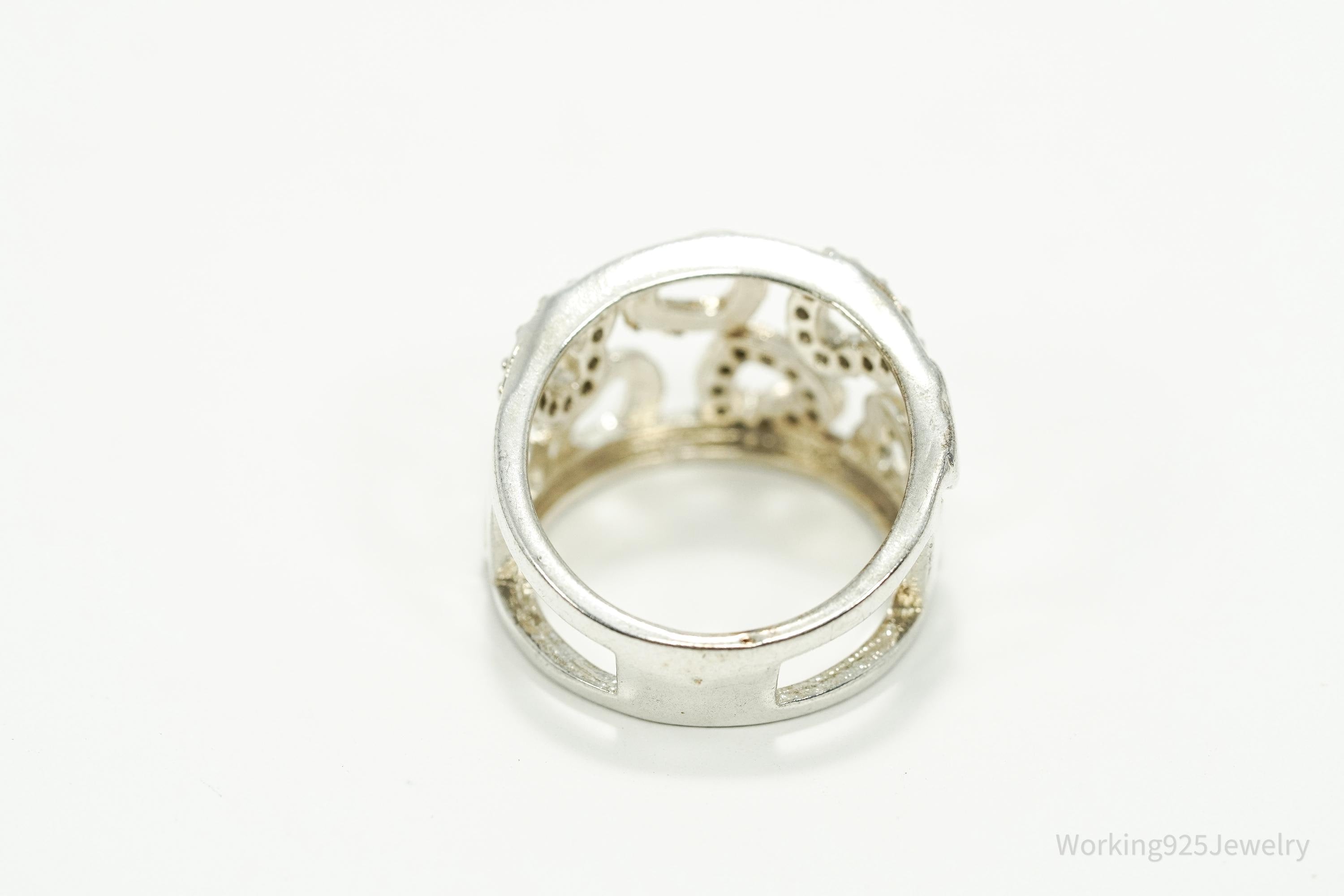 Vintage Cubic Zirconia Hearts Sterling Silver Ring - Size 8.5