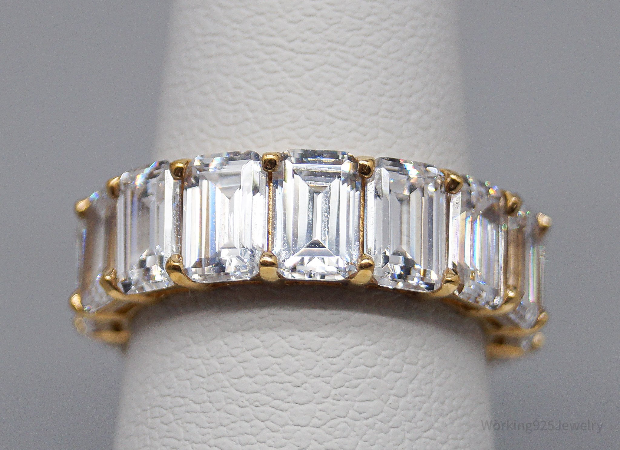 Vintage Cubic Zirconia Platinum Clad Gold Vermeil Sterling Silver Ring - Size 6.25