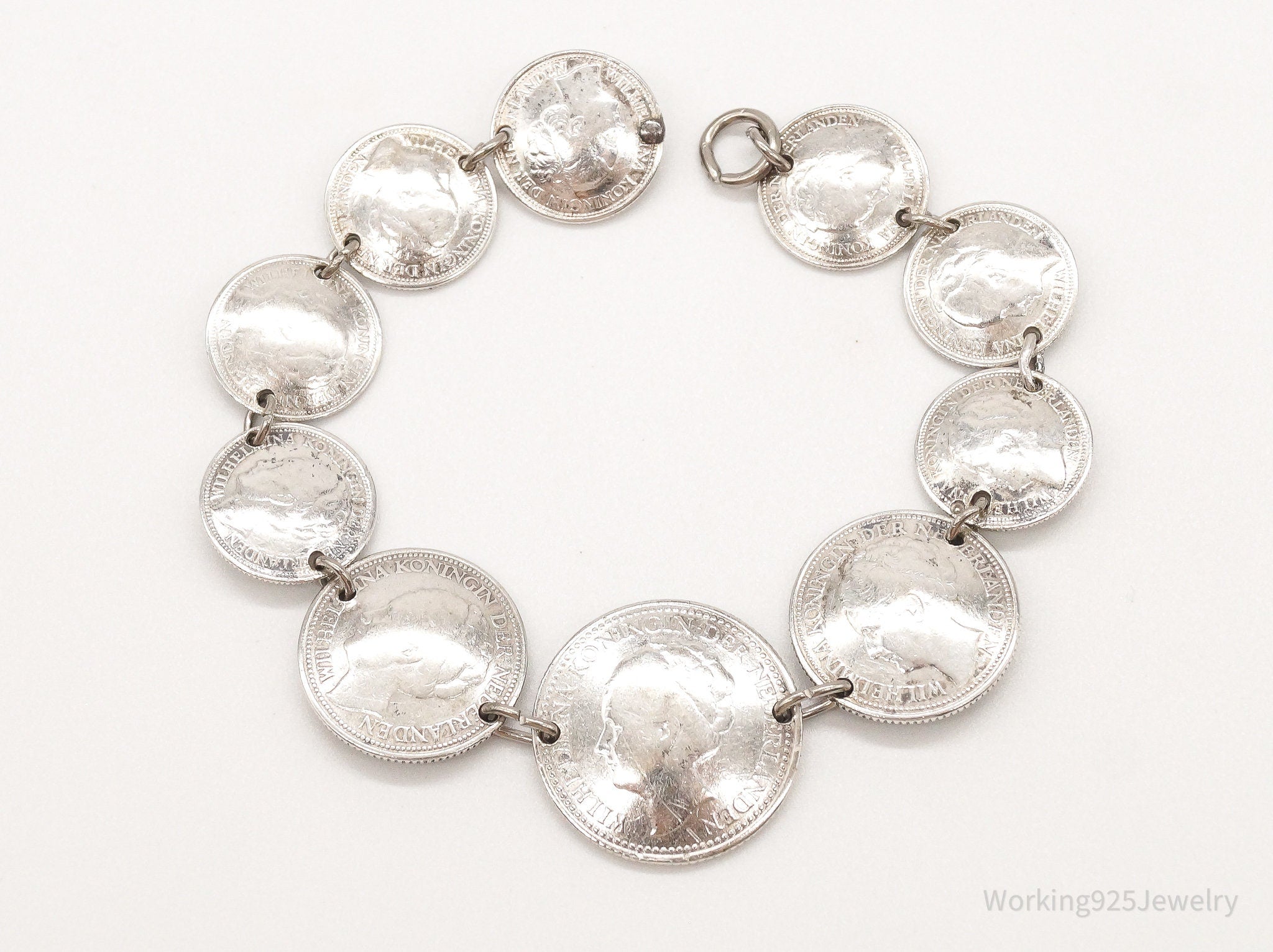 Wilhelmina Kiningin Der Nederlanden Coins Silver Bracelet