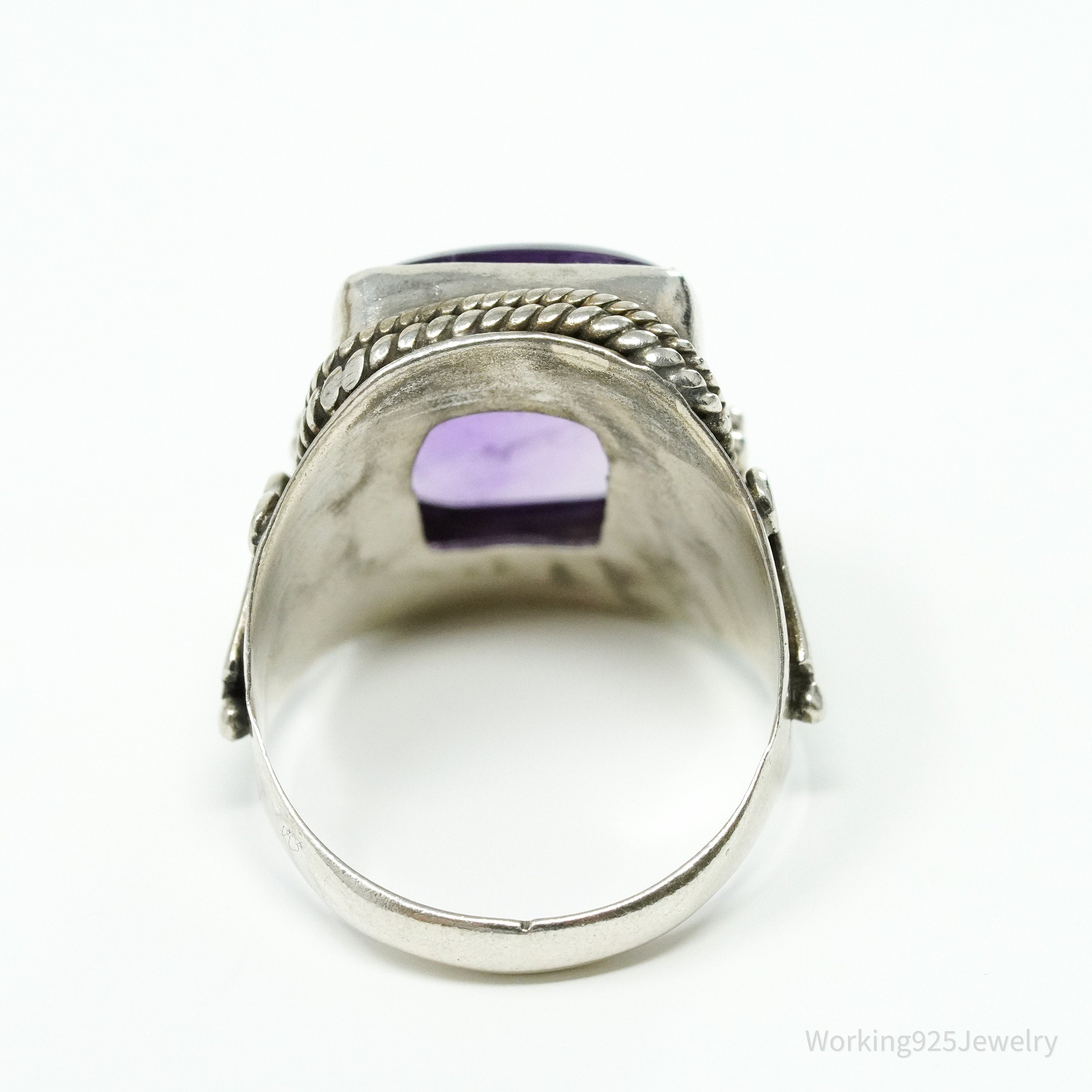 Vintage Amethyst Ornate Sterling Silver Ring - Size 8