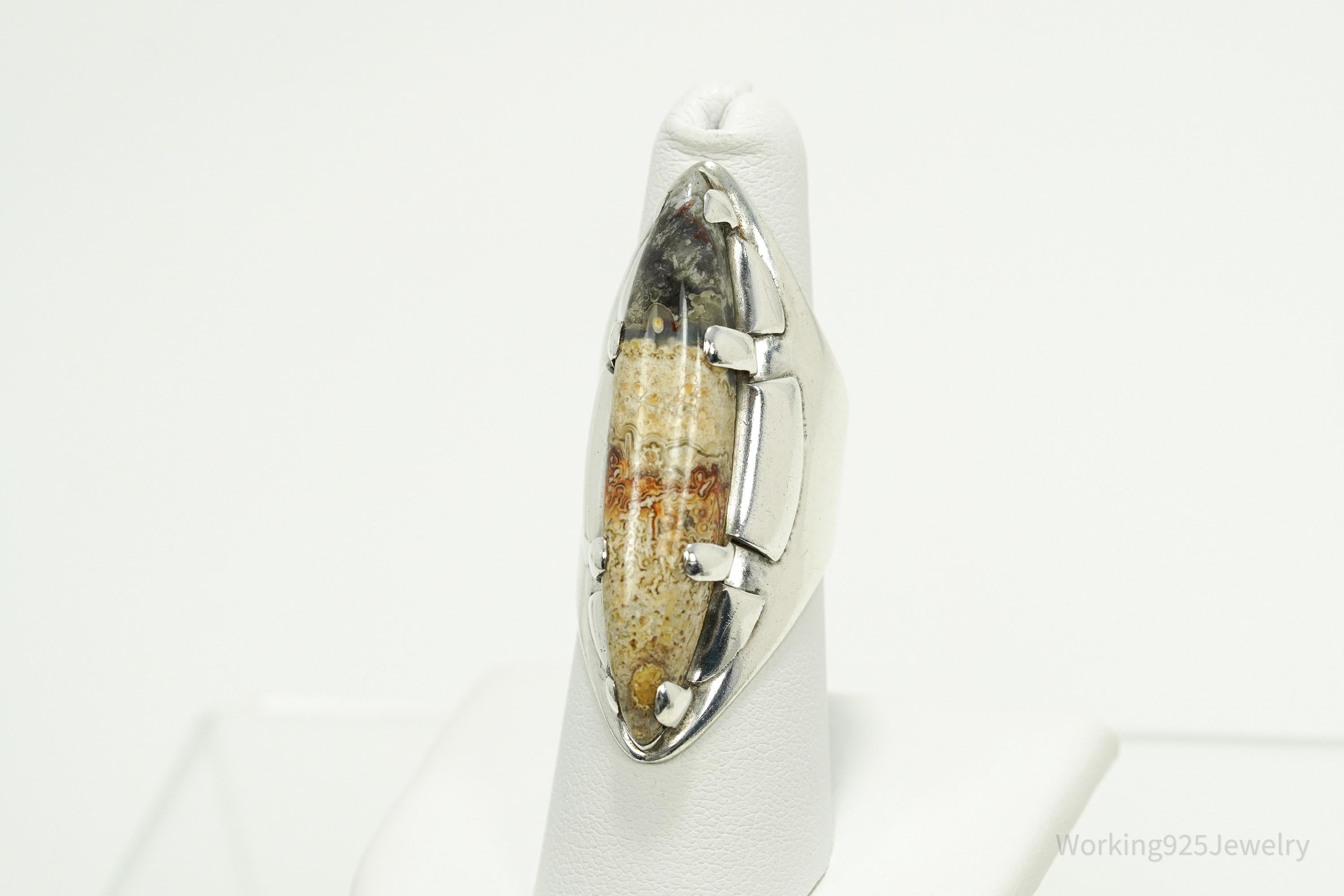 Vintage Large Agate Silver Ring - Size 7.5