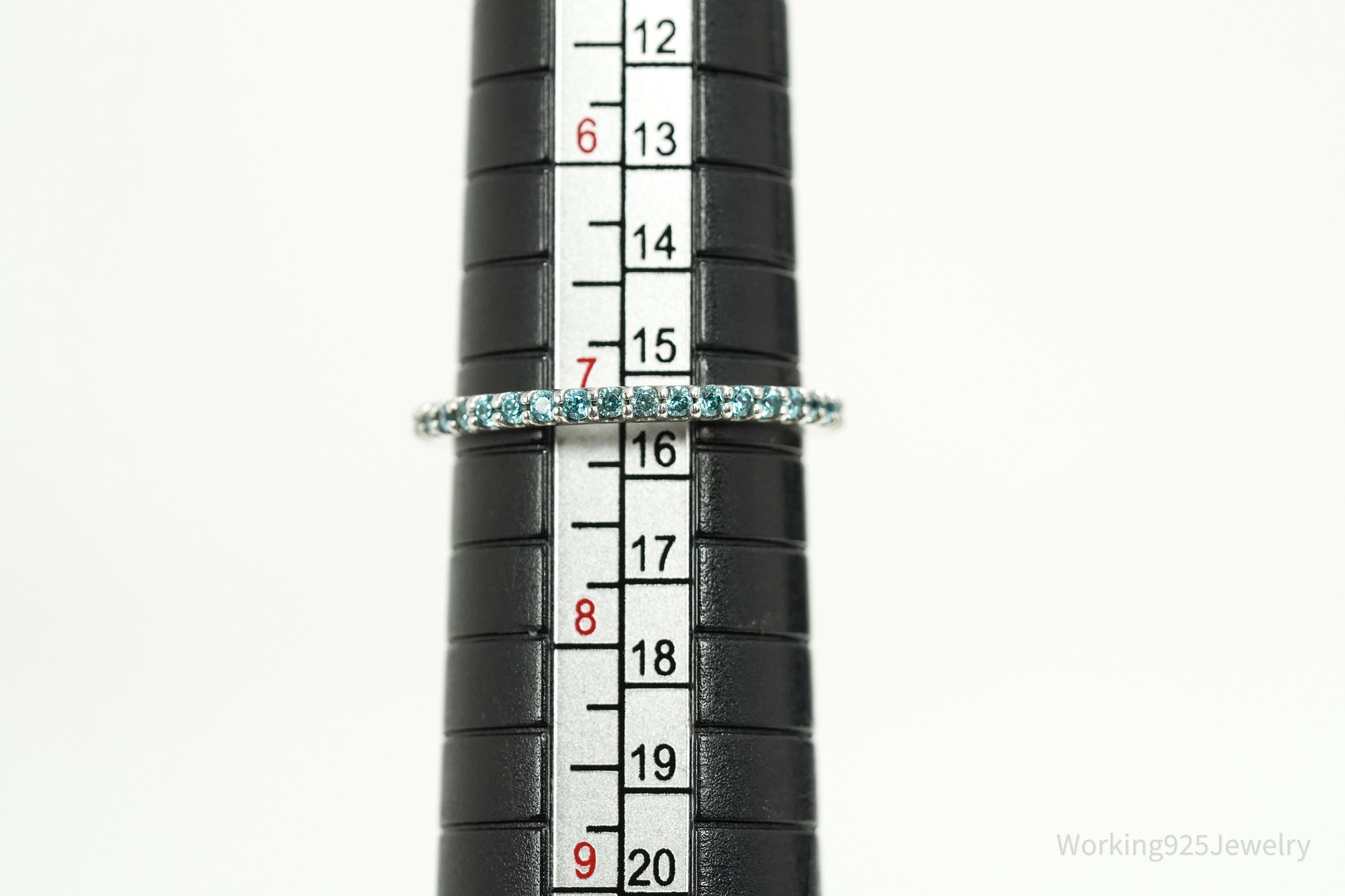 Vintage Blue Cubic Zirconia Sterling Silver Ring - Size 7