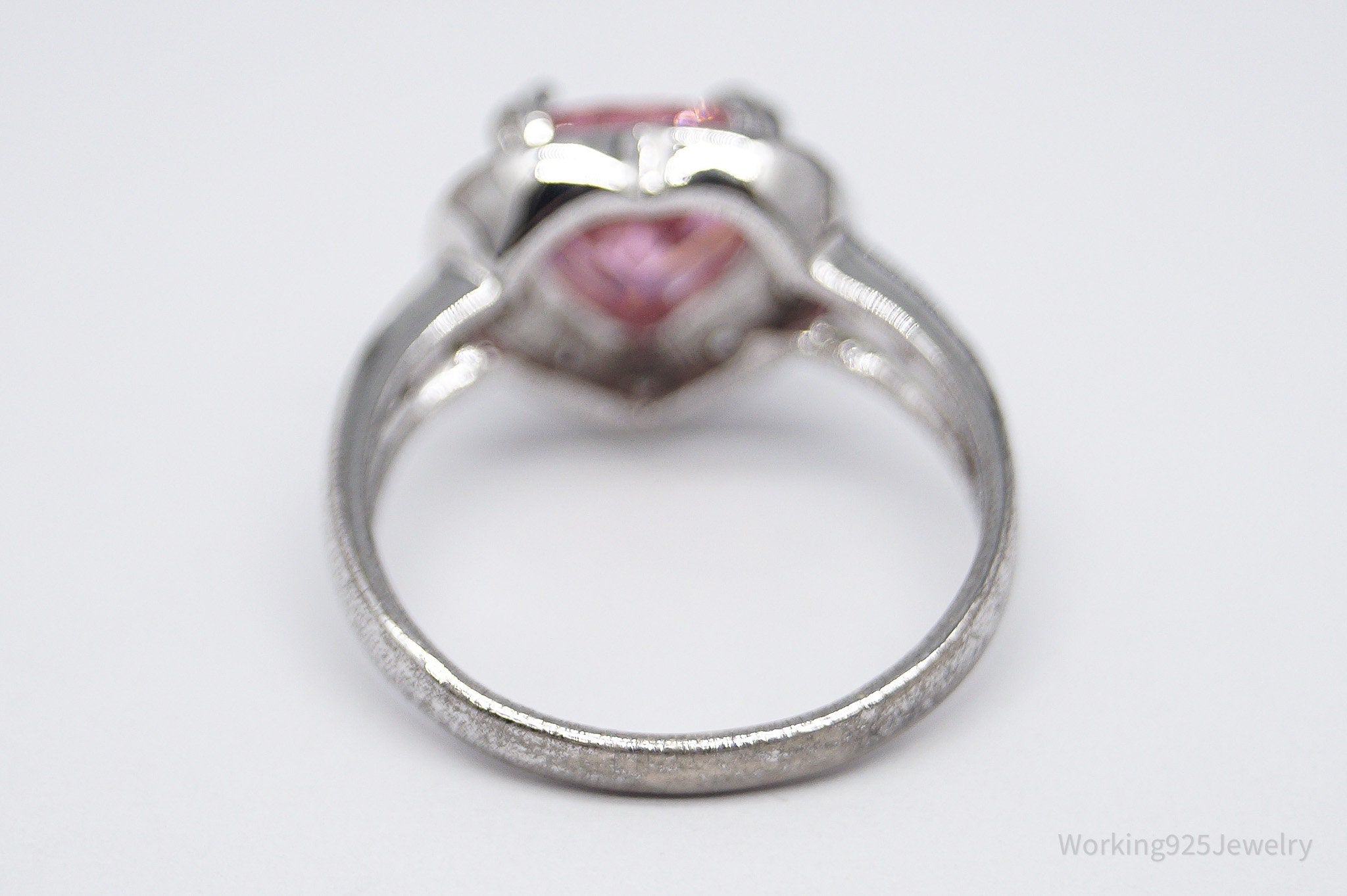Vintage Pink & White Cubic Zirconia Rhodium Over Sterling Silver Ring - Size 8