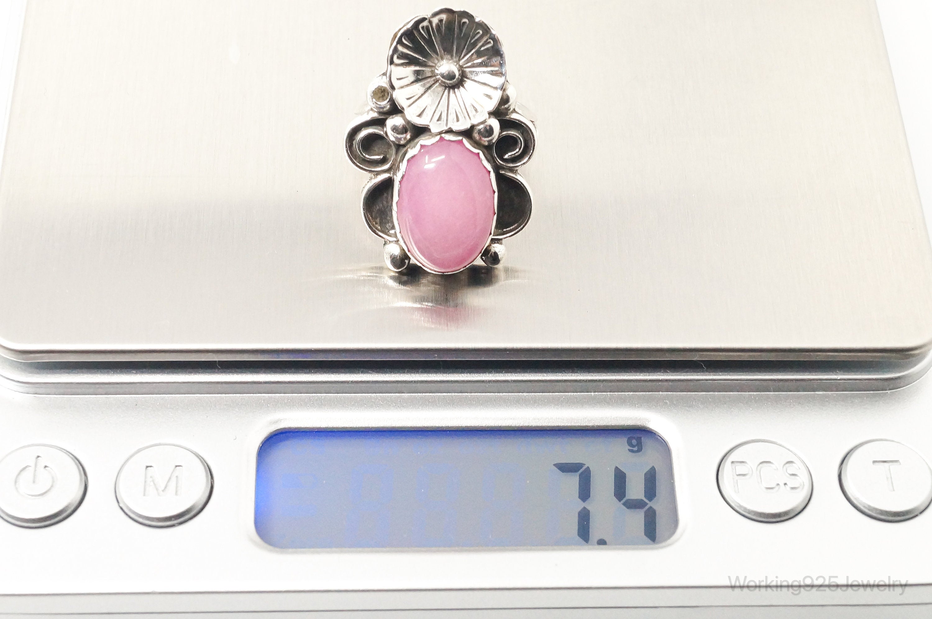 Vintage Native American Unsigned Pink Gemstone Sterling Silver Ring - Sz 6