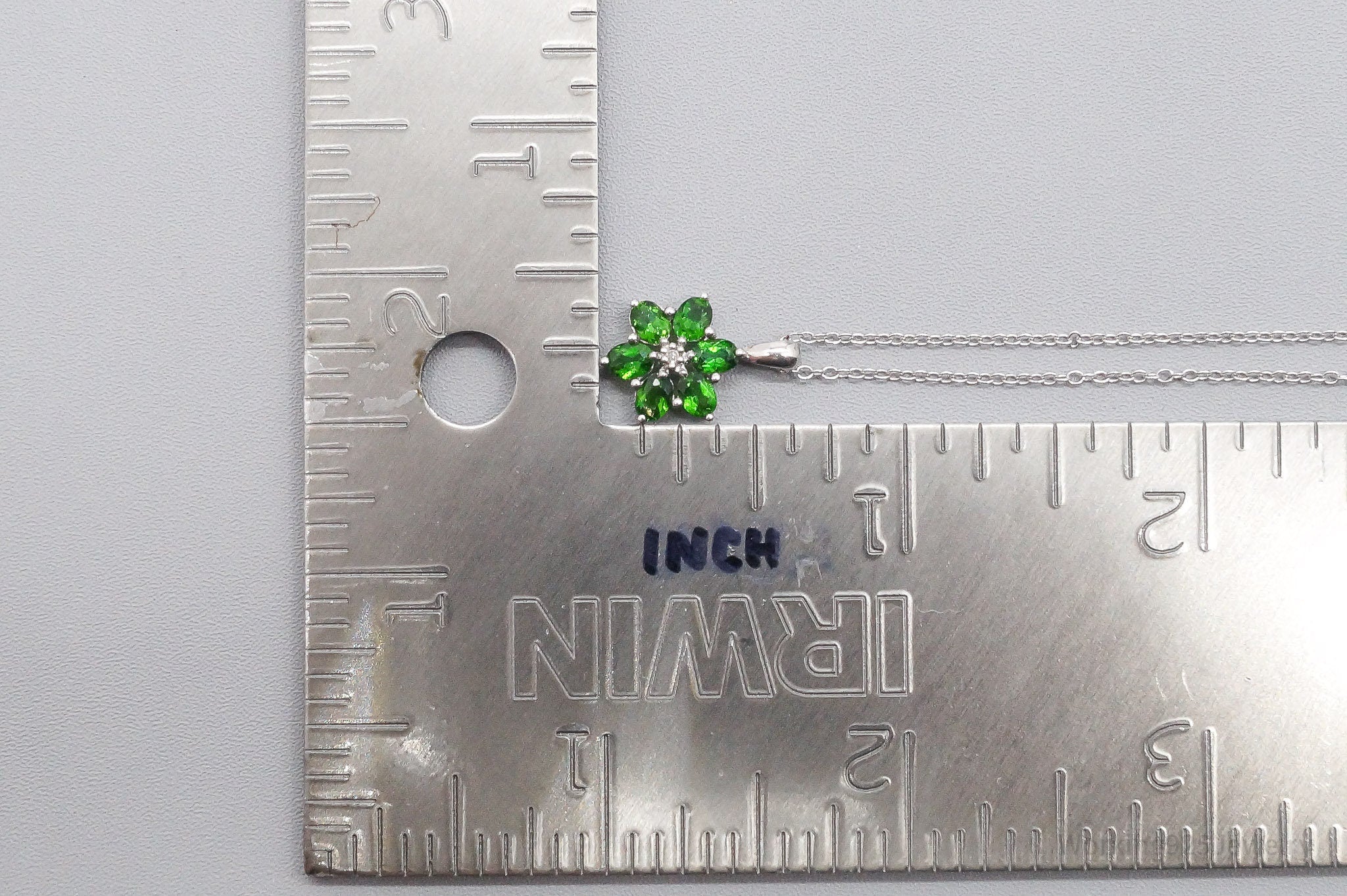 Vintage Green Chrome Diopside Diamond Sterling Silver Flower Necklace 18"