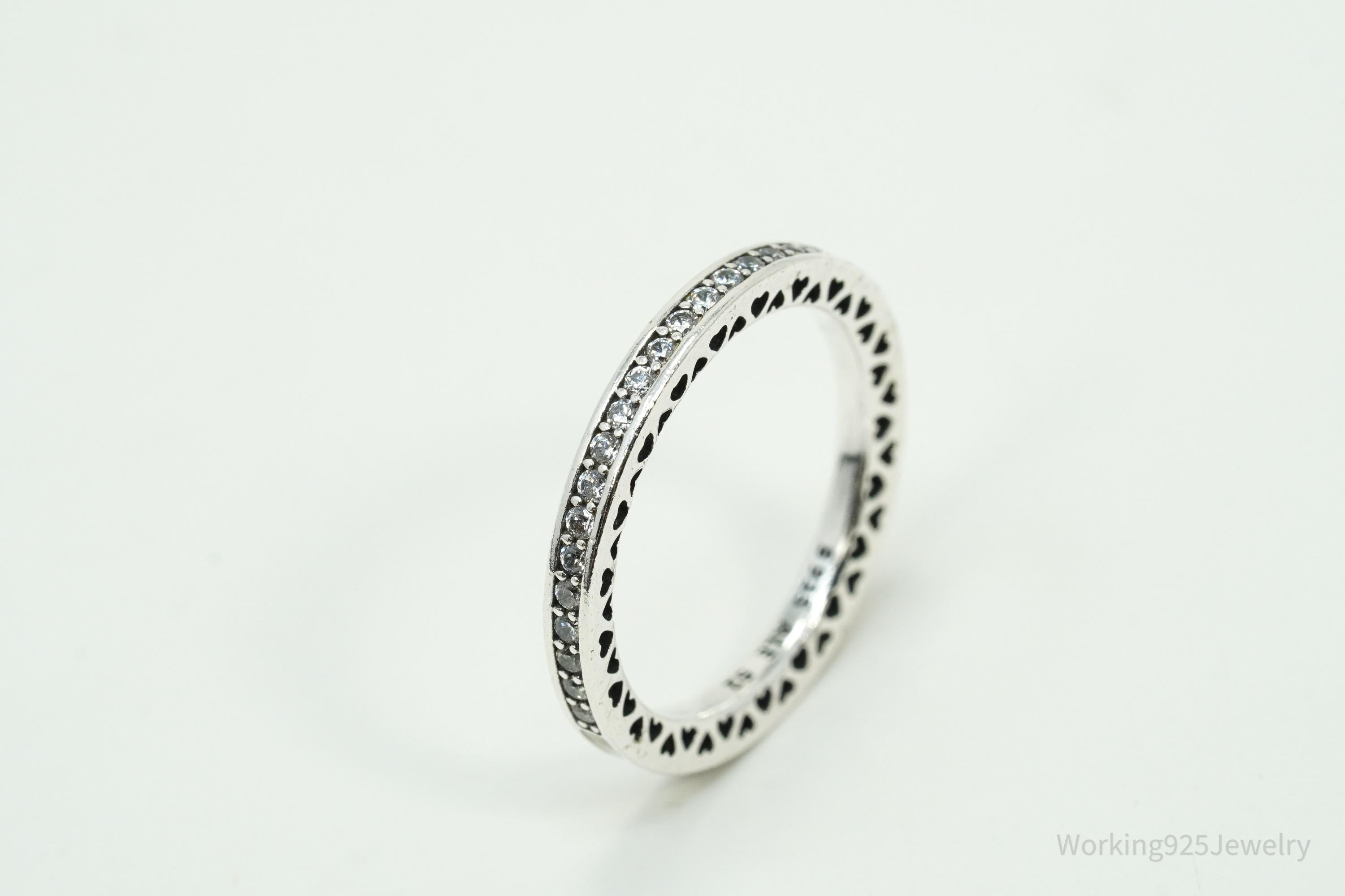 Pandora Cubic Zirconia & Enamel Sterling Silver Cut Out Hearts Ring - Size 6