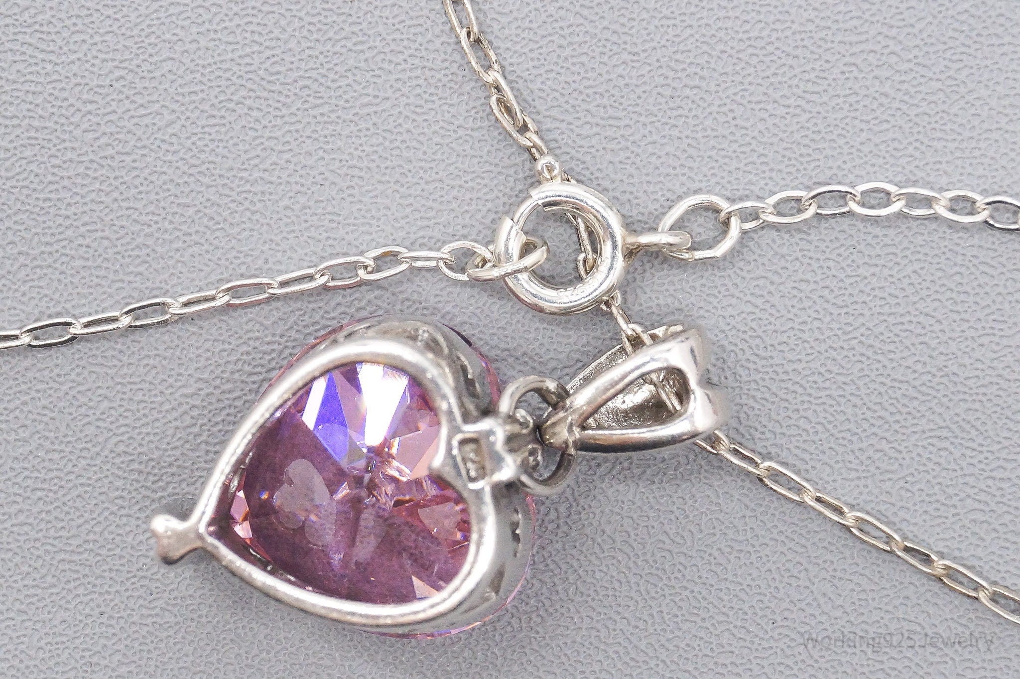 Vintage Pink Cubic Zirconia Heart Sterling Silver Necklace 20"