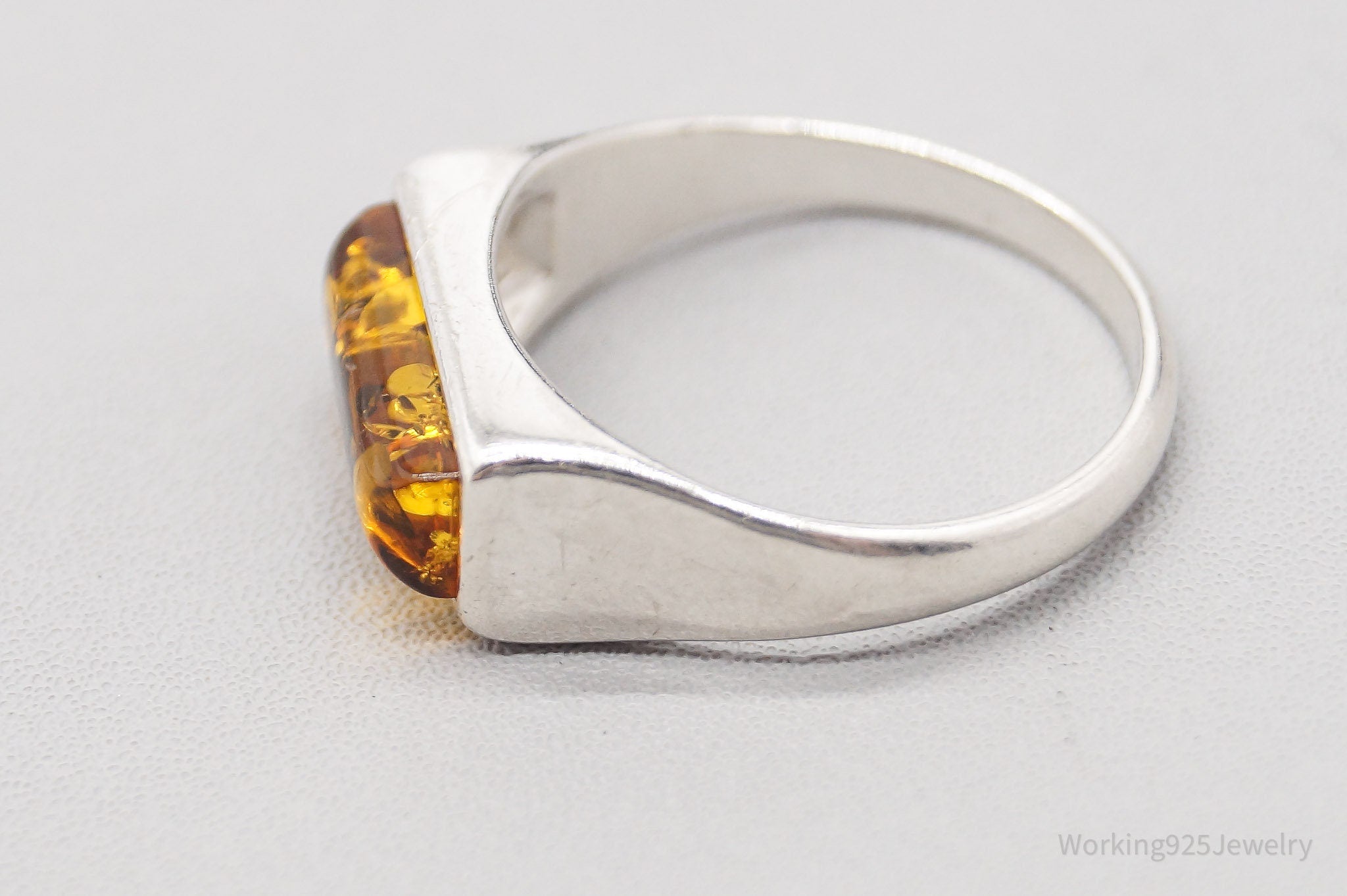 Vintage Amber Modernist Sterling Silver Ring - Size 6.25