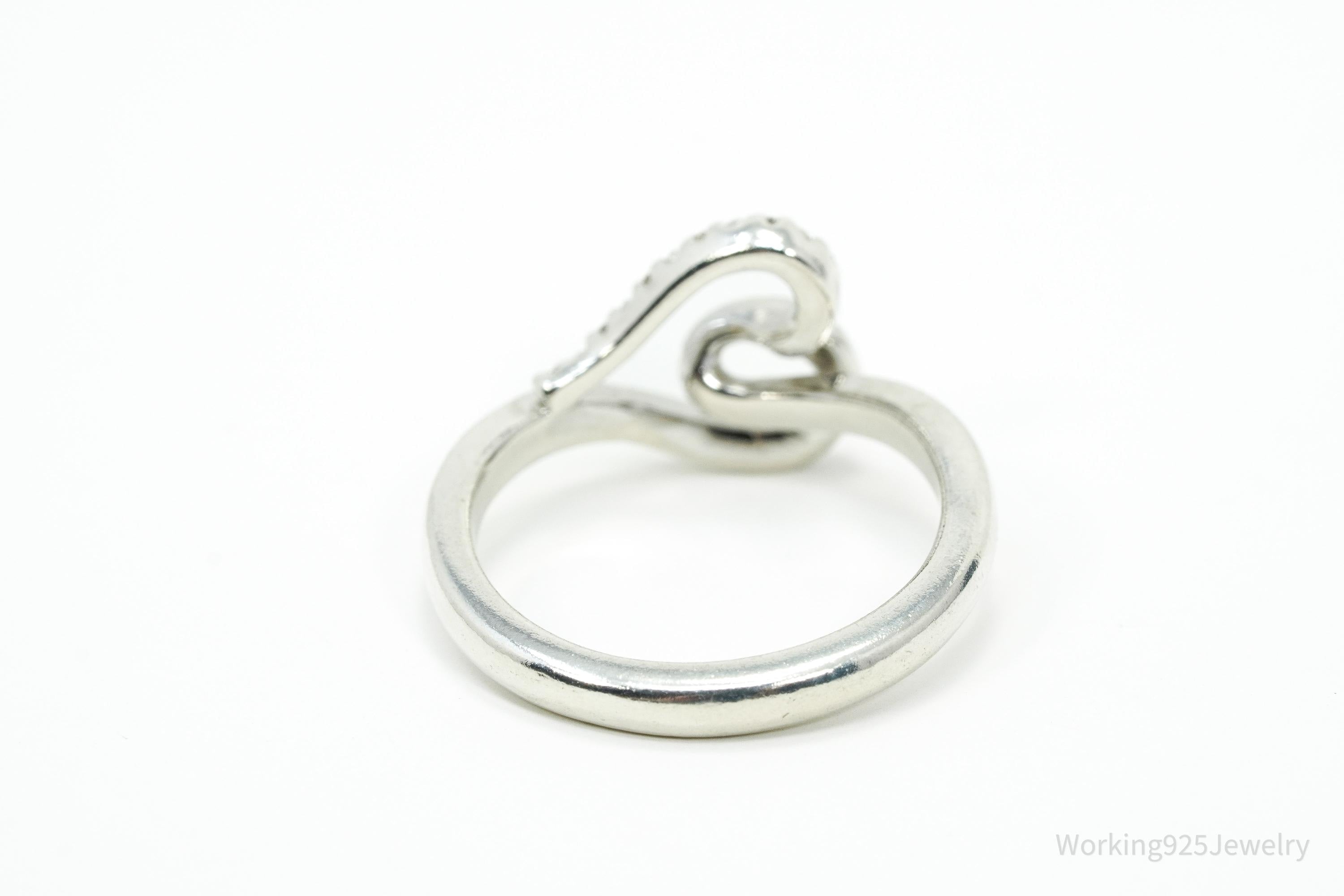 Vintage SUN White Diamond Heart Sterling Silver Ring - Size 6.75