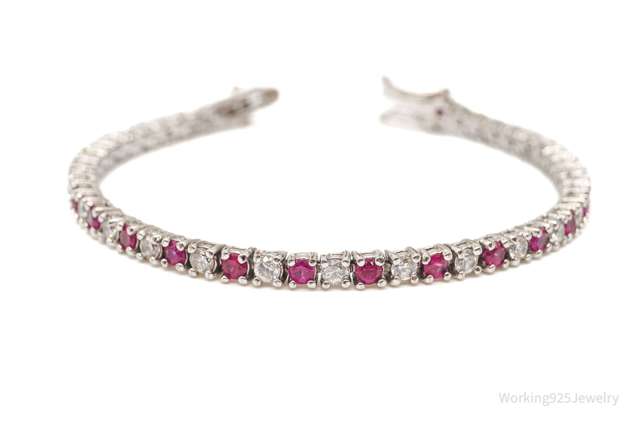 Vintage Ruby Cubic Zirconia Silver Tennis Bracelet