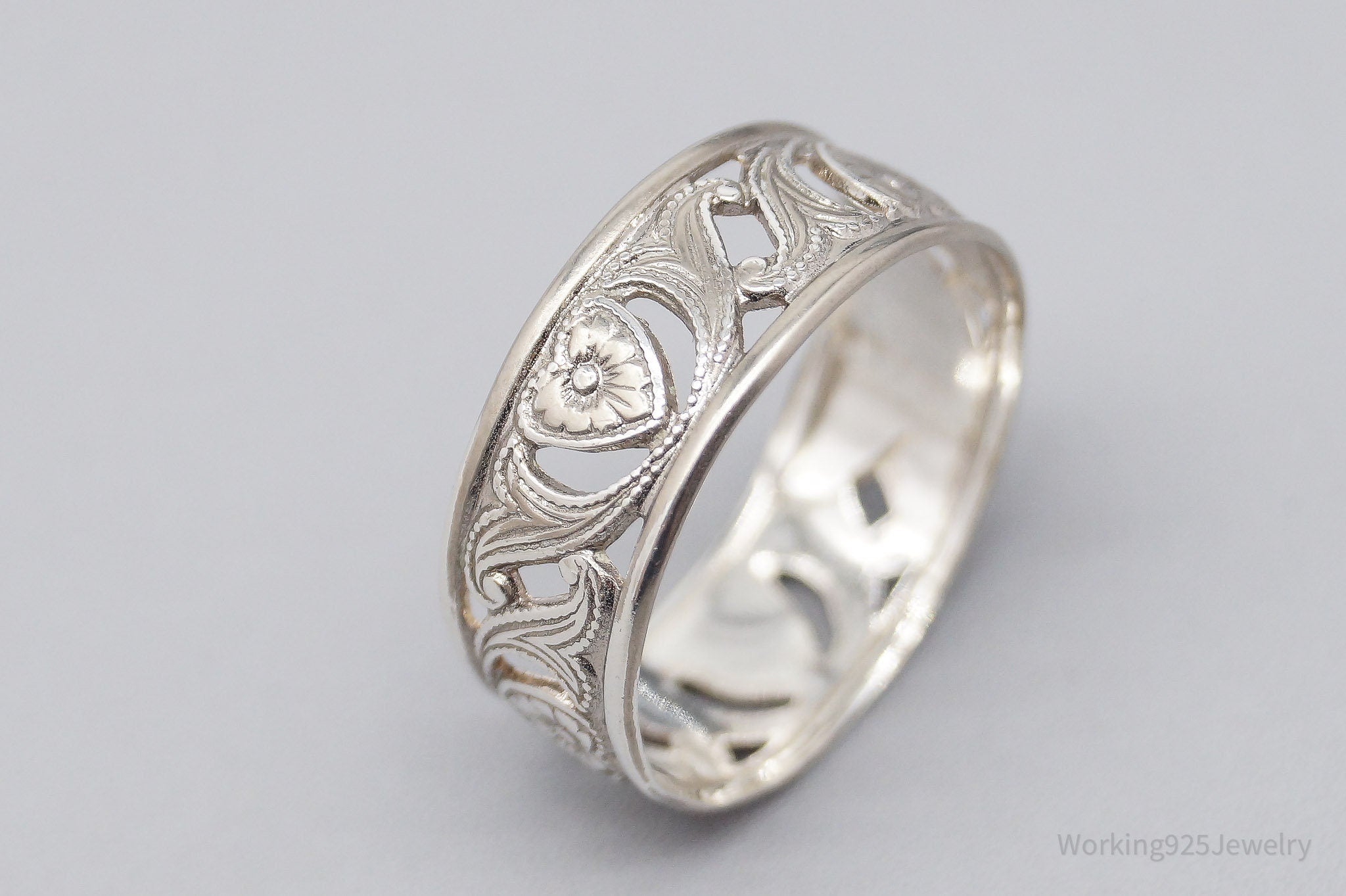 Antique Vintage SETA Ornate Sterling Silver Band Ring - Size 8.75
