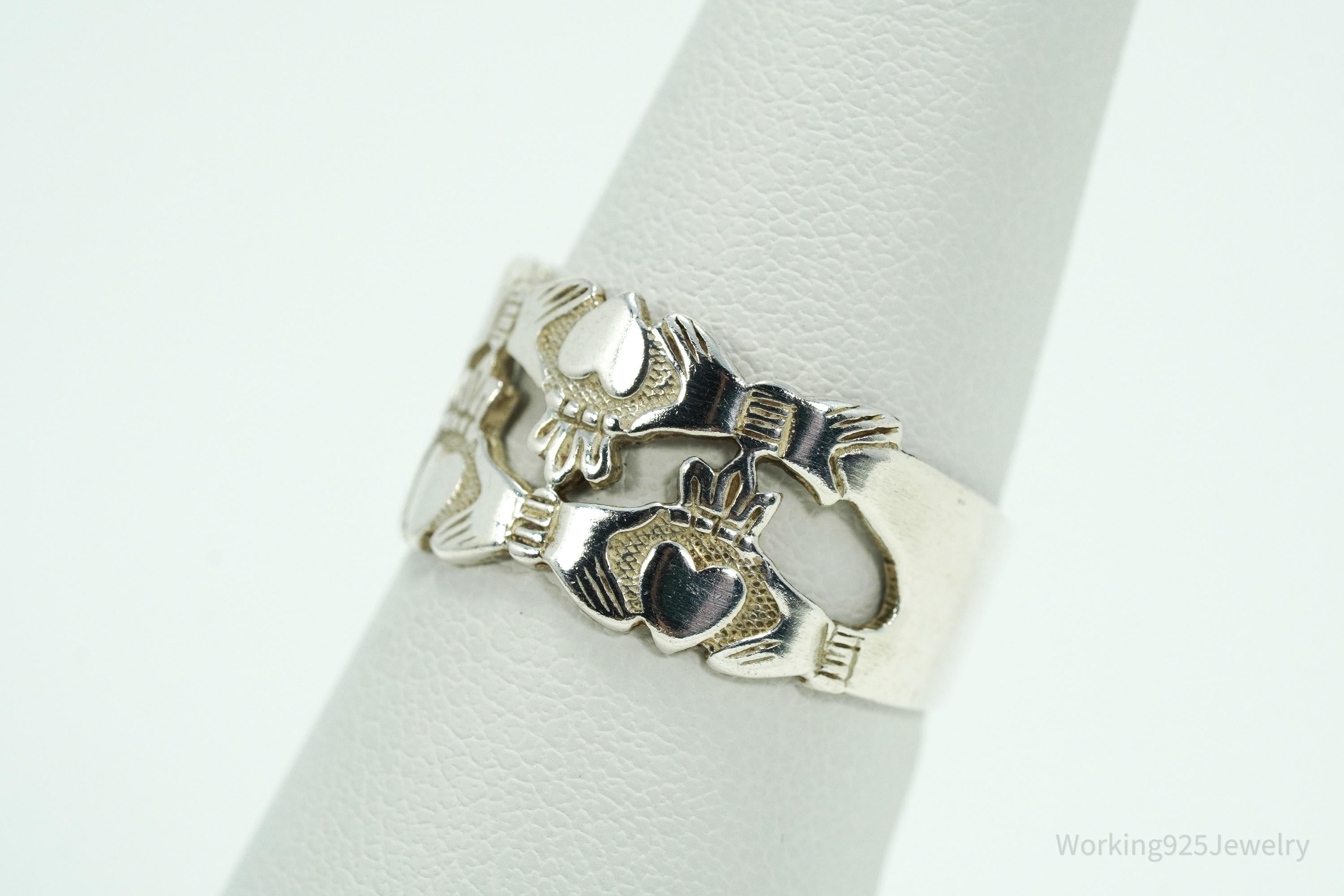 Vintage Irish Claddagh Sterling Silver Ring - Size 7.25