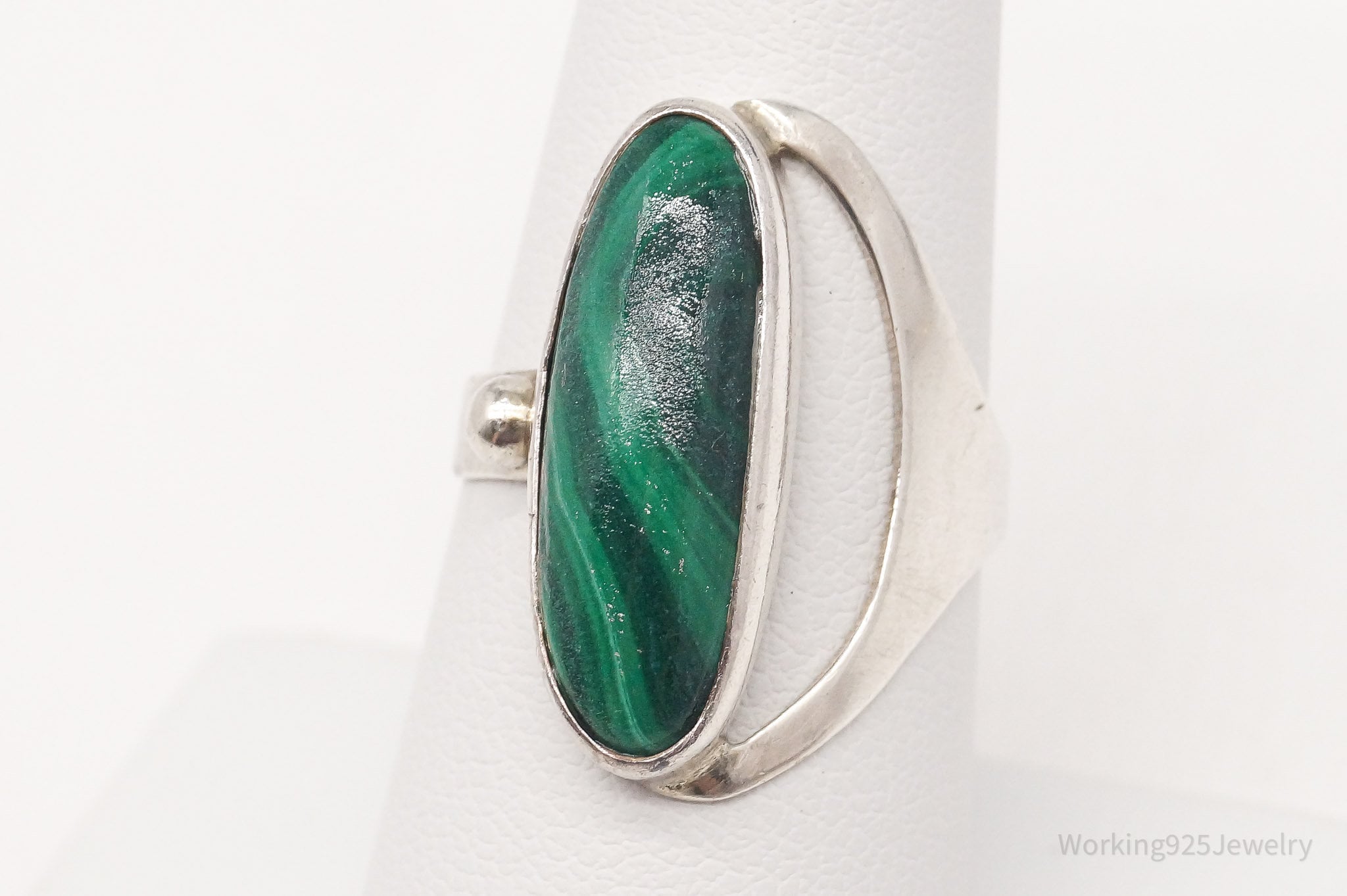 Vintage Malachite Sterling Silver Ring - Size 7.75