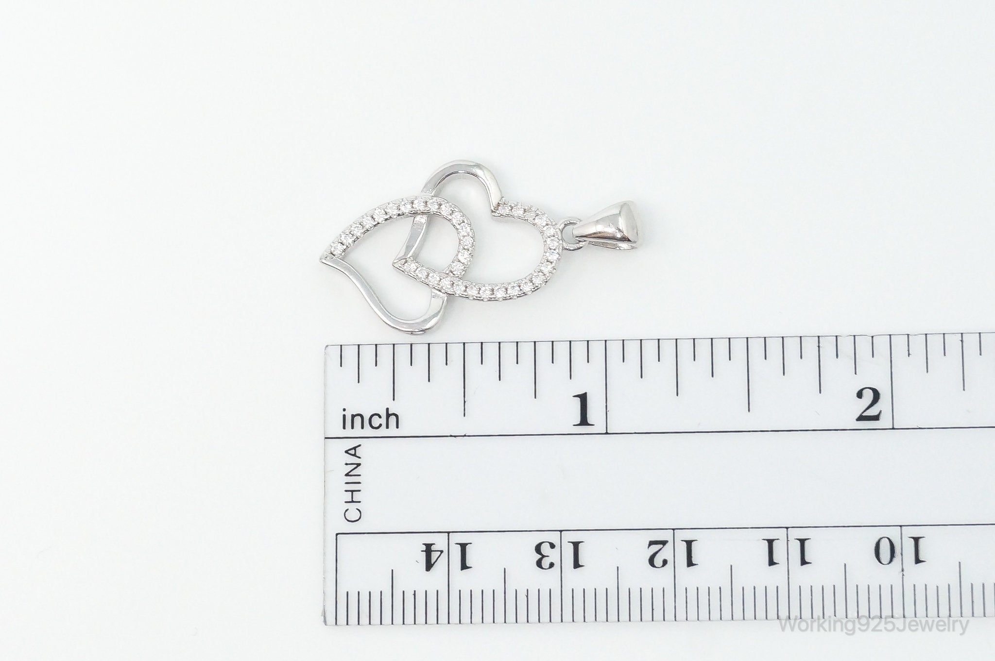 Vintage Open Hearts Cubic Zirconia Accented Sterling Silver Necklace Pendant