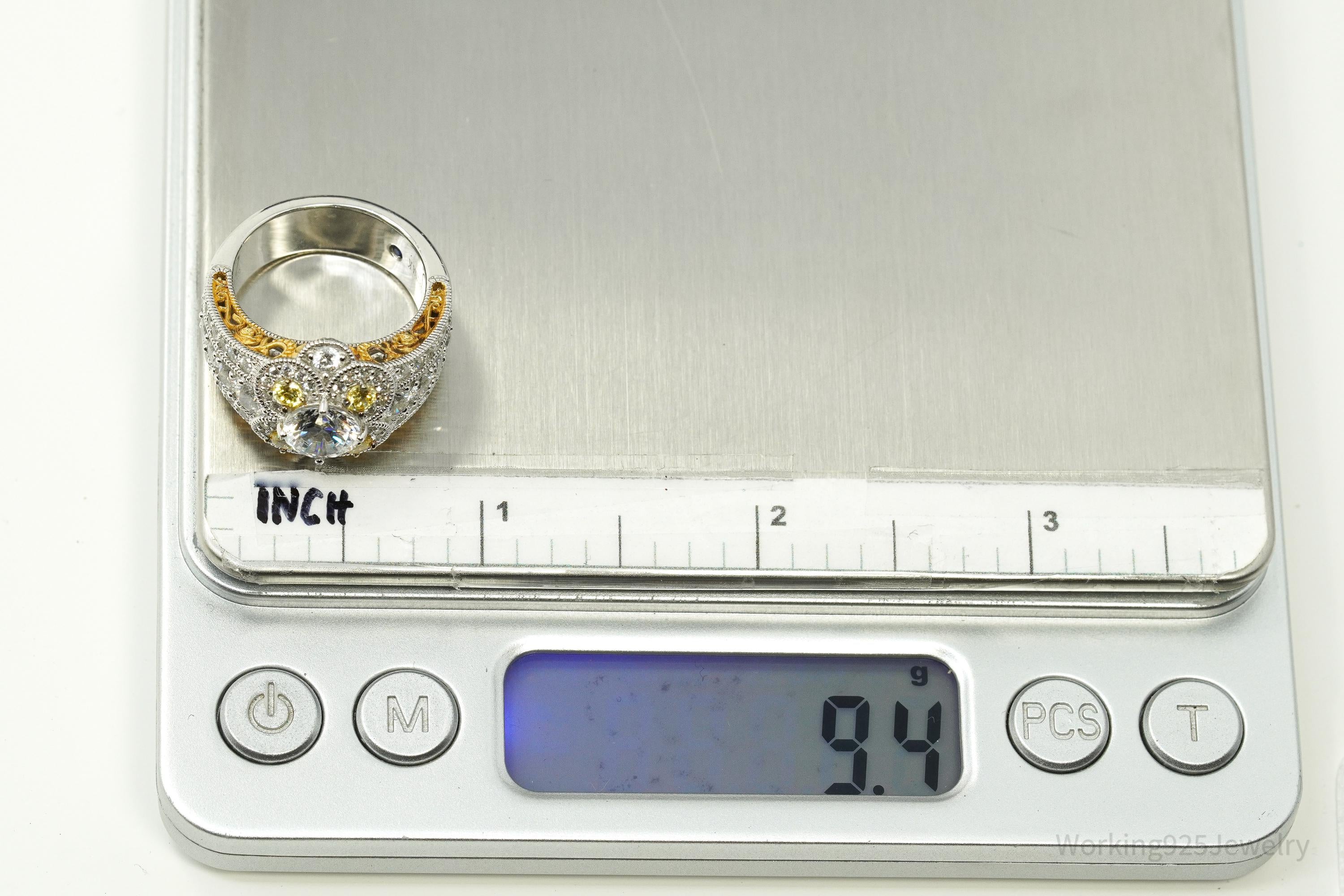 Vanna K "Platineve" White & Yellow Cubic Zirconia 18K Yellow Gold Sterling Silver Ring -SZ 7.25