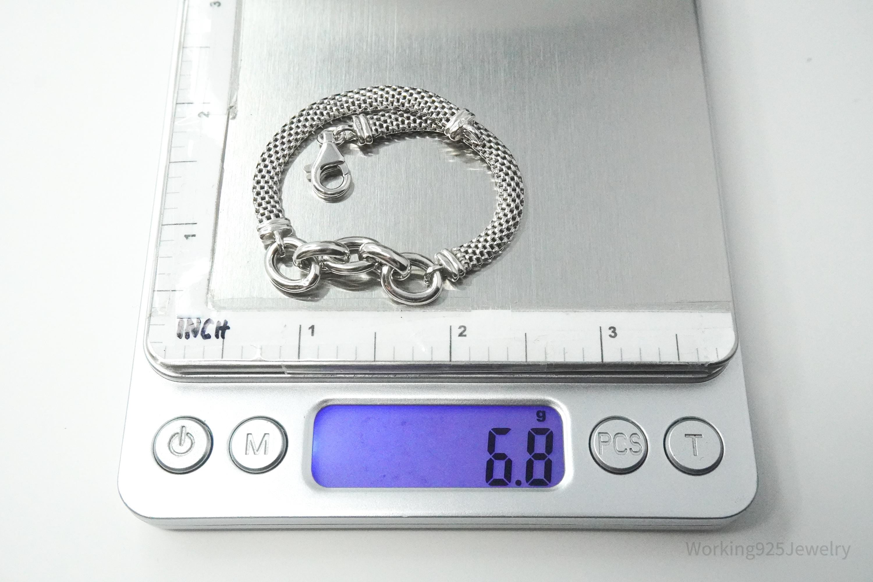 Vintage Italian Mesh Style Sterling Silver Bracelet 7.5"