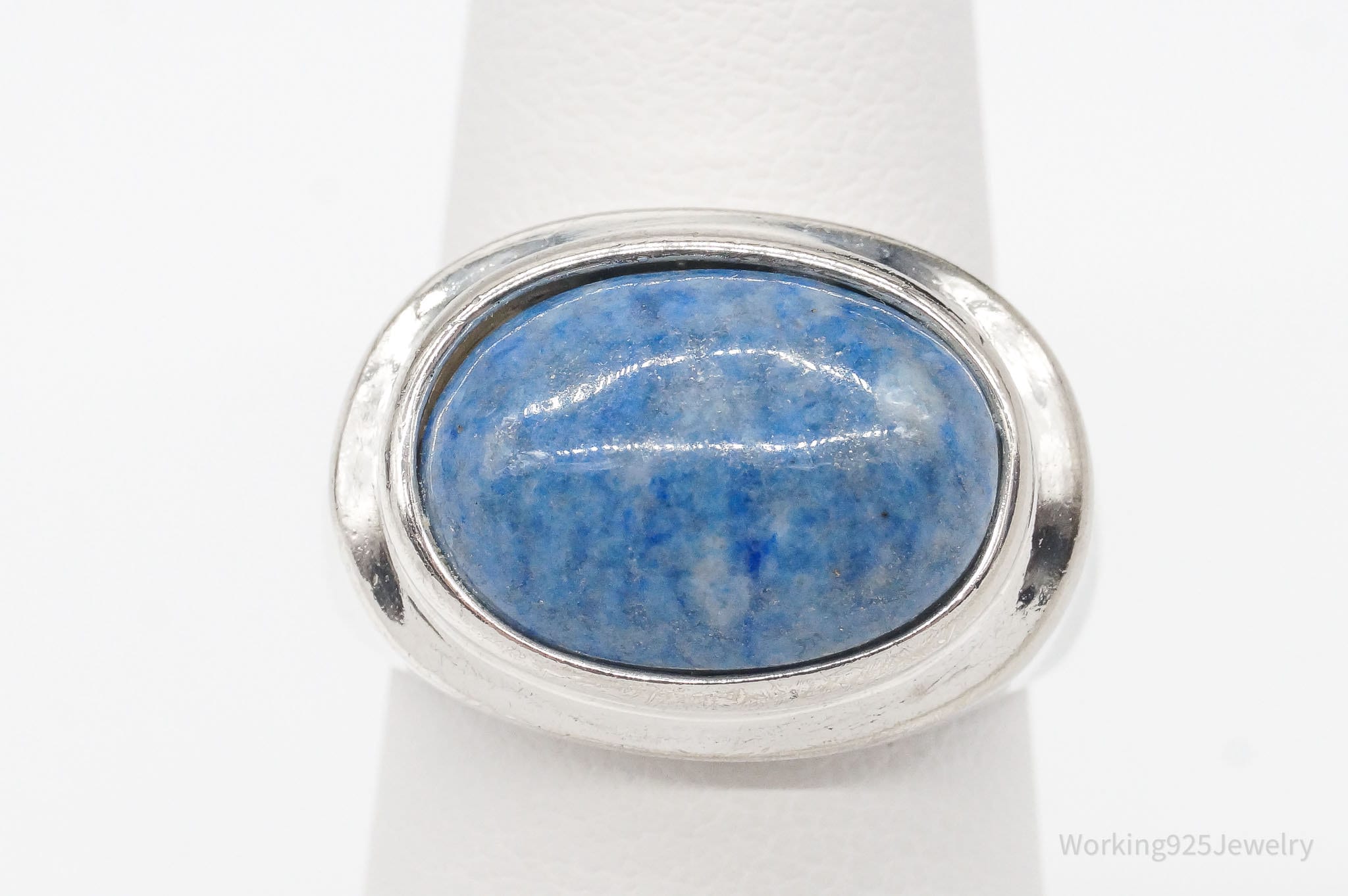 Vintage Denim Lapis Lazuli Rhodium Plating Over Sterling Silver Ring - Size 6