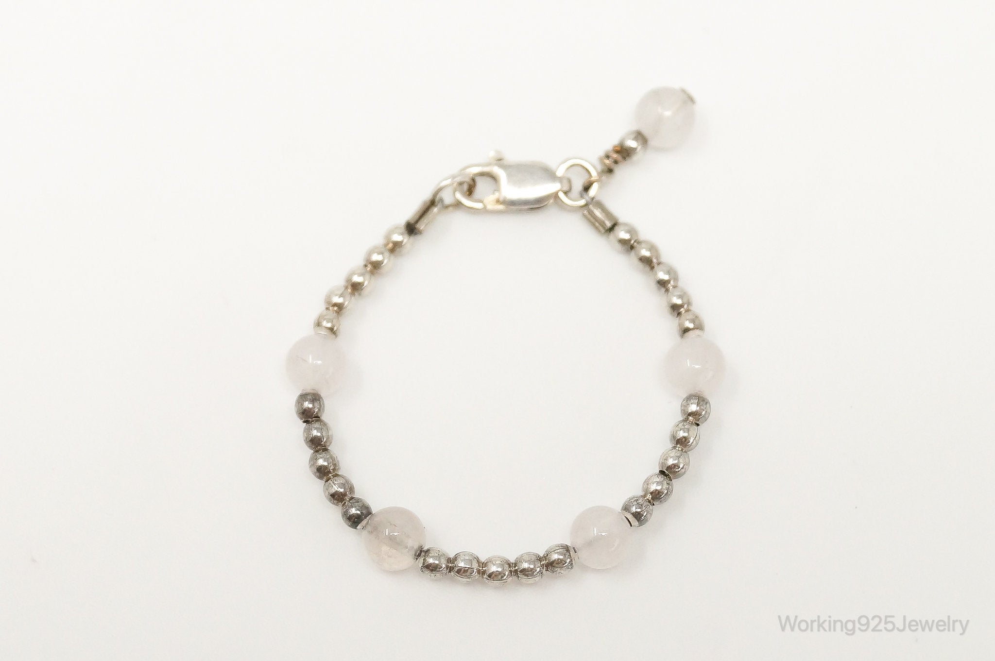 Vintage Quartz Beaded Sterling Silver Kids Bracelet