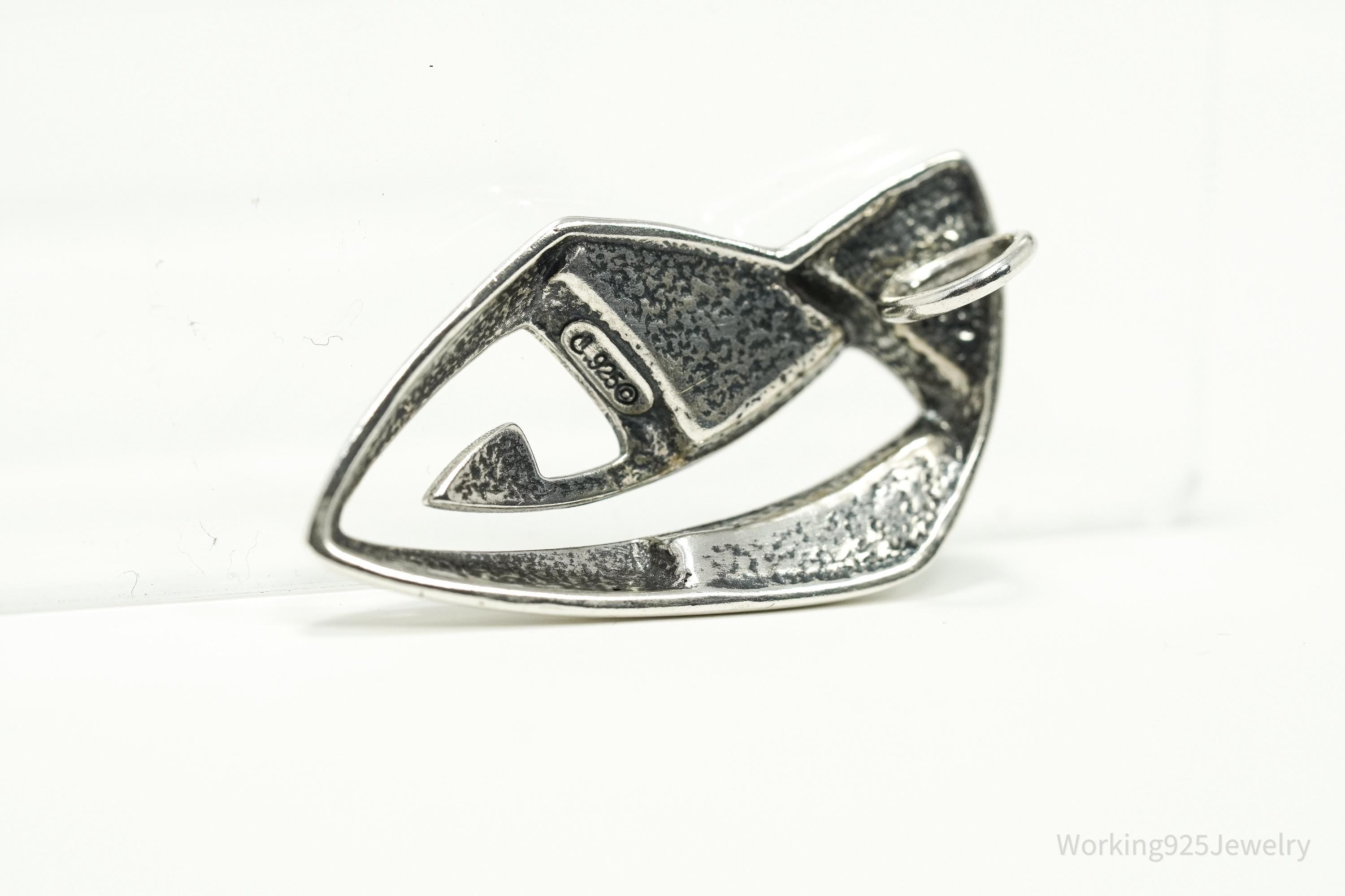 VTG Native Designer Carolyn Pollack Relios Turquoise Inlay Sterling Silver Pendant 1 9/16"