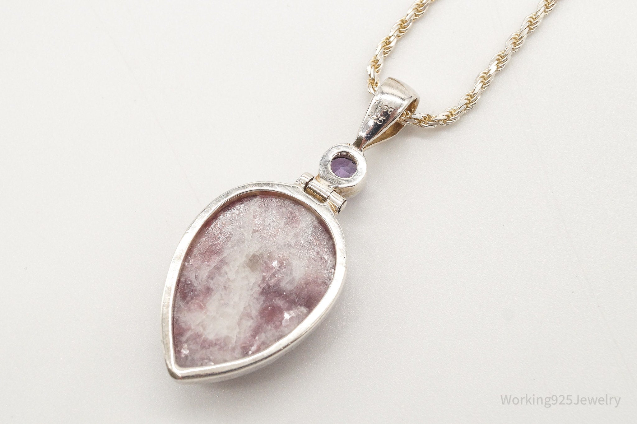 Vintage Designer TGGC Lepidolite Amethyst Sterling Silver Necklace