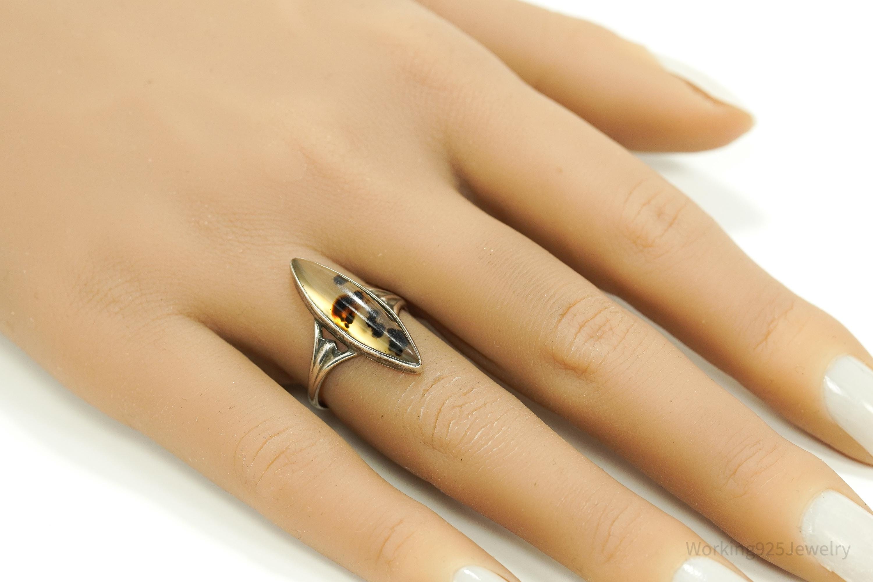 Antique Agate Silver Ring Size 7.75