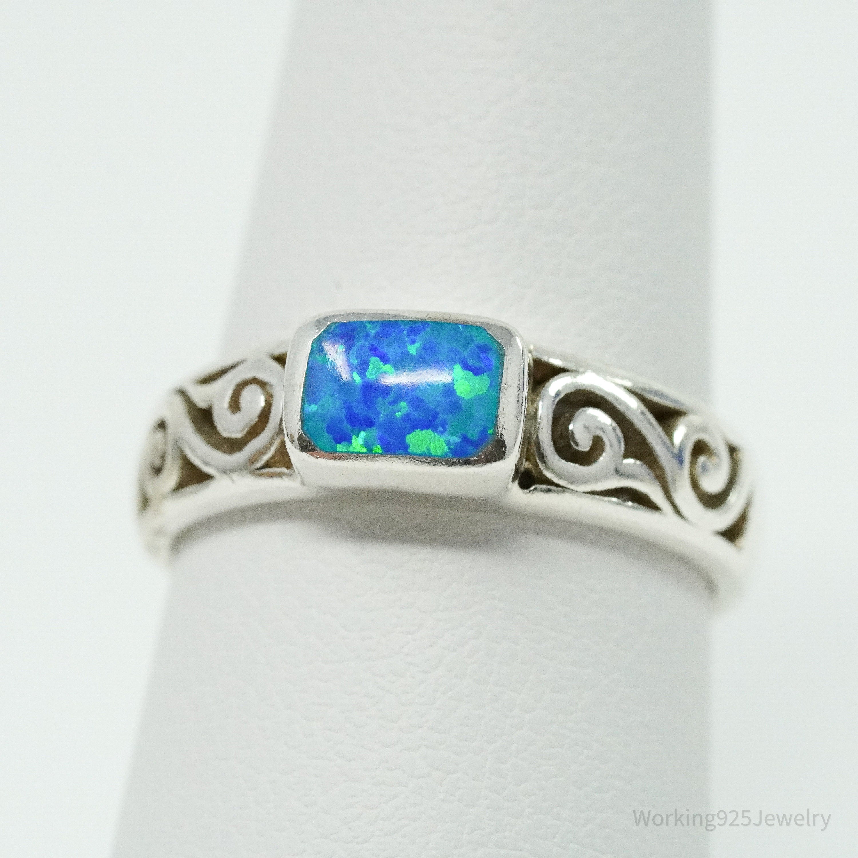 Vintage Lab Opal Sterling Silver Ring - Size 7.25