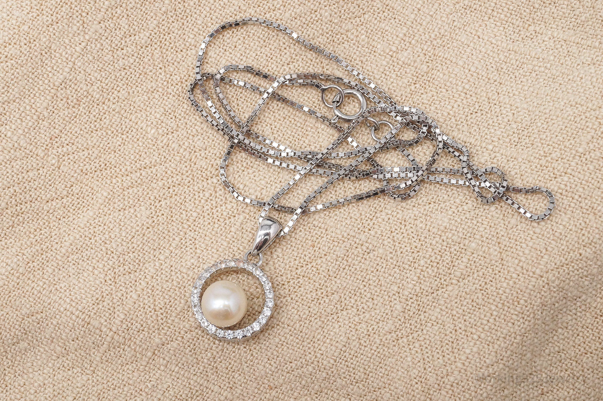 Vintage Pearl Cubic Zirconia Sterling Silver Necklace 18"
