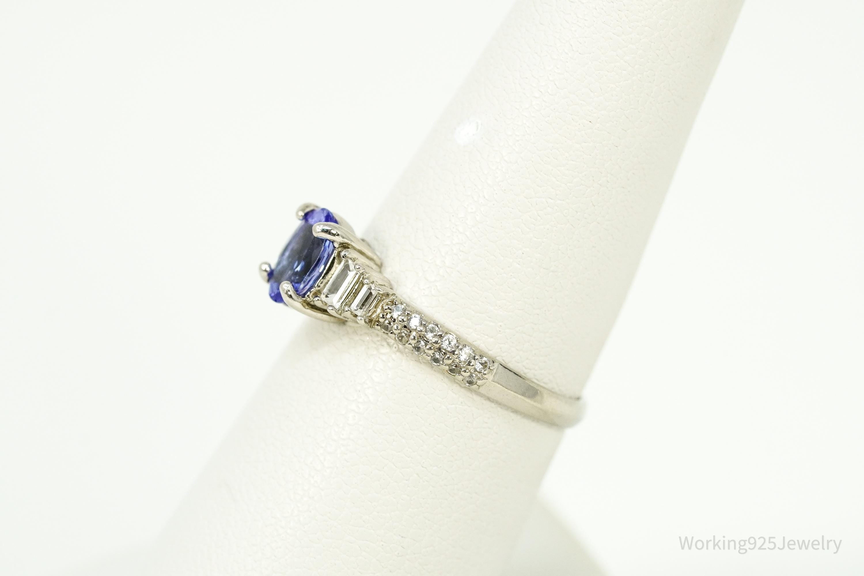 Tanzanite & White Zircon Sterling Silver Ring - Size 7