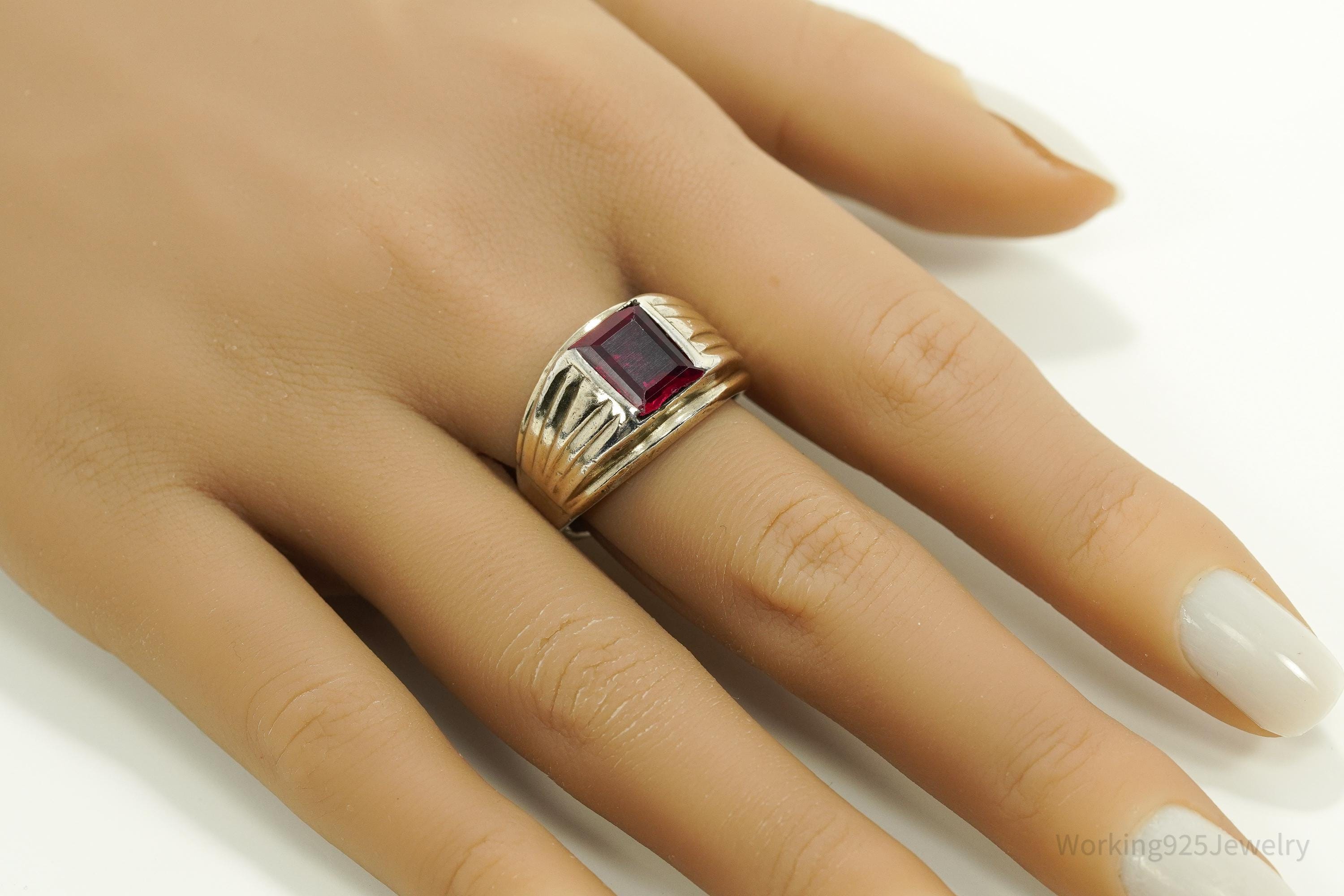 Vintage Vargas Mfg. Co. Ruby 10K Gold & Sterling Silver Ring - Size 10.5