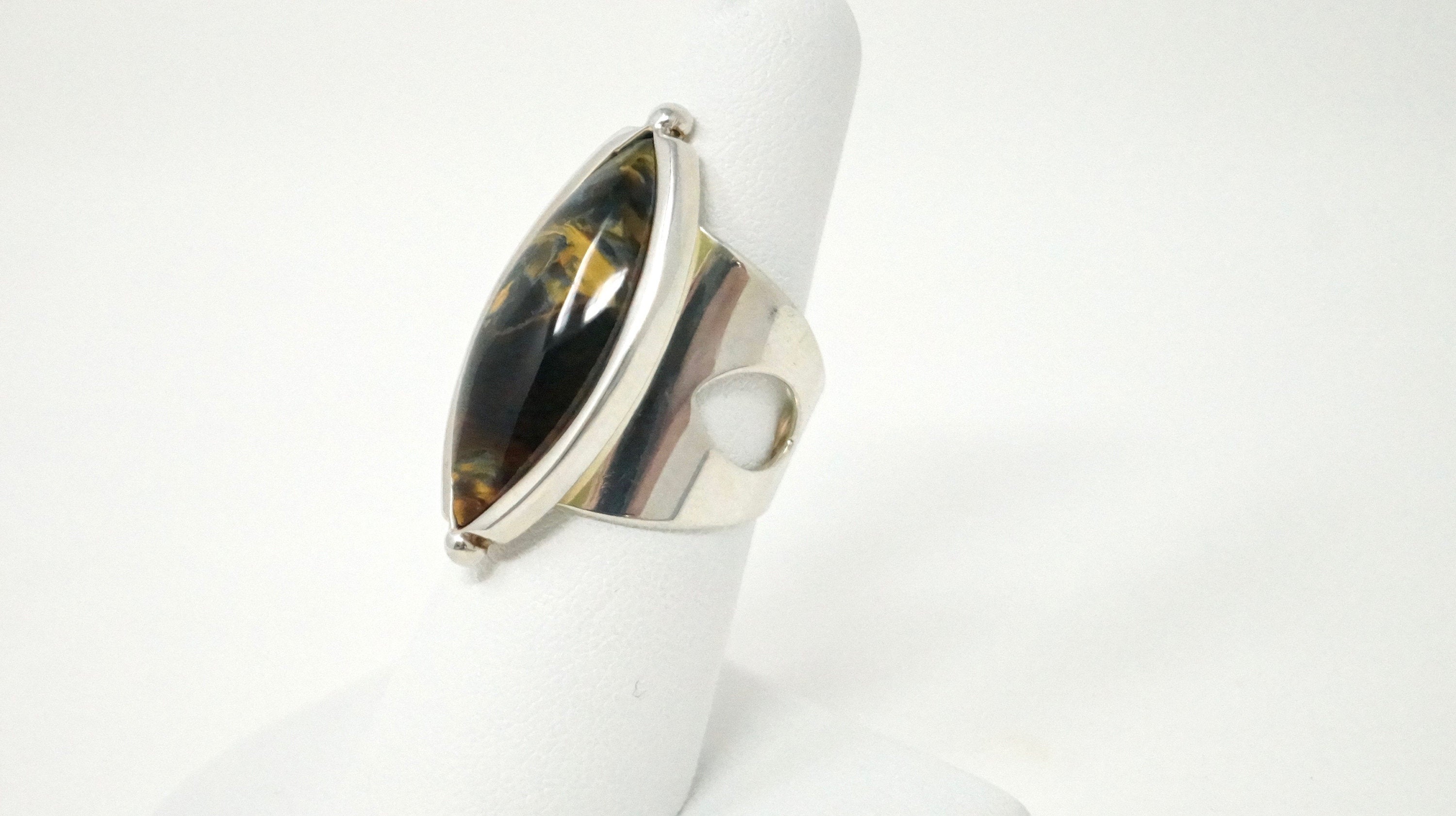 Vtg Designer Desert Rose Trading Co Tigers Eye Ring Sterling Silver Size 7.25