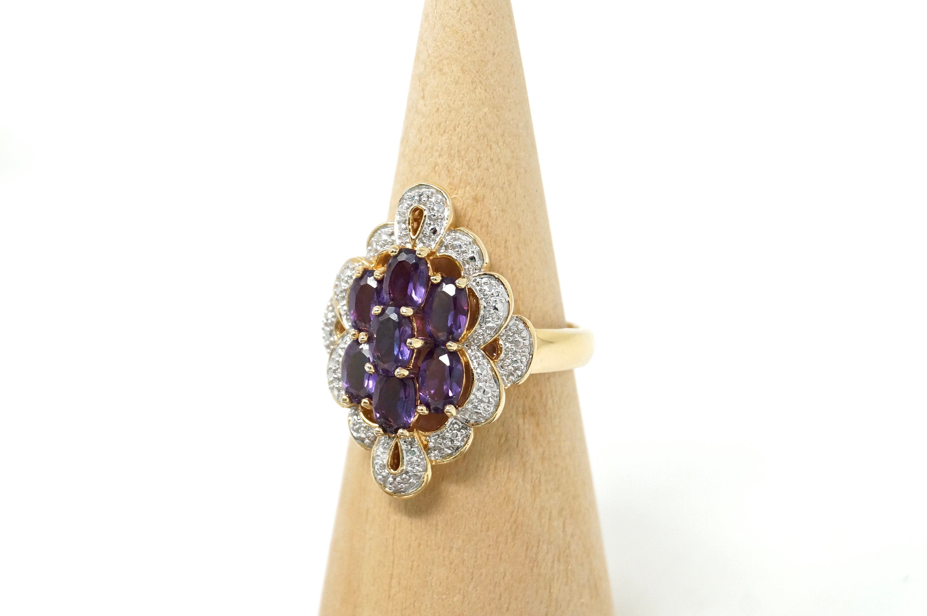 Vintage Stunning Art Deco Style Amethyst Sterling Silver Statement Ring Sz 10