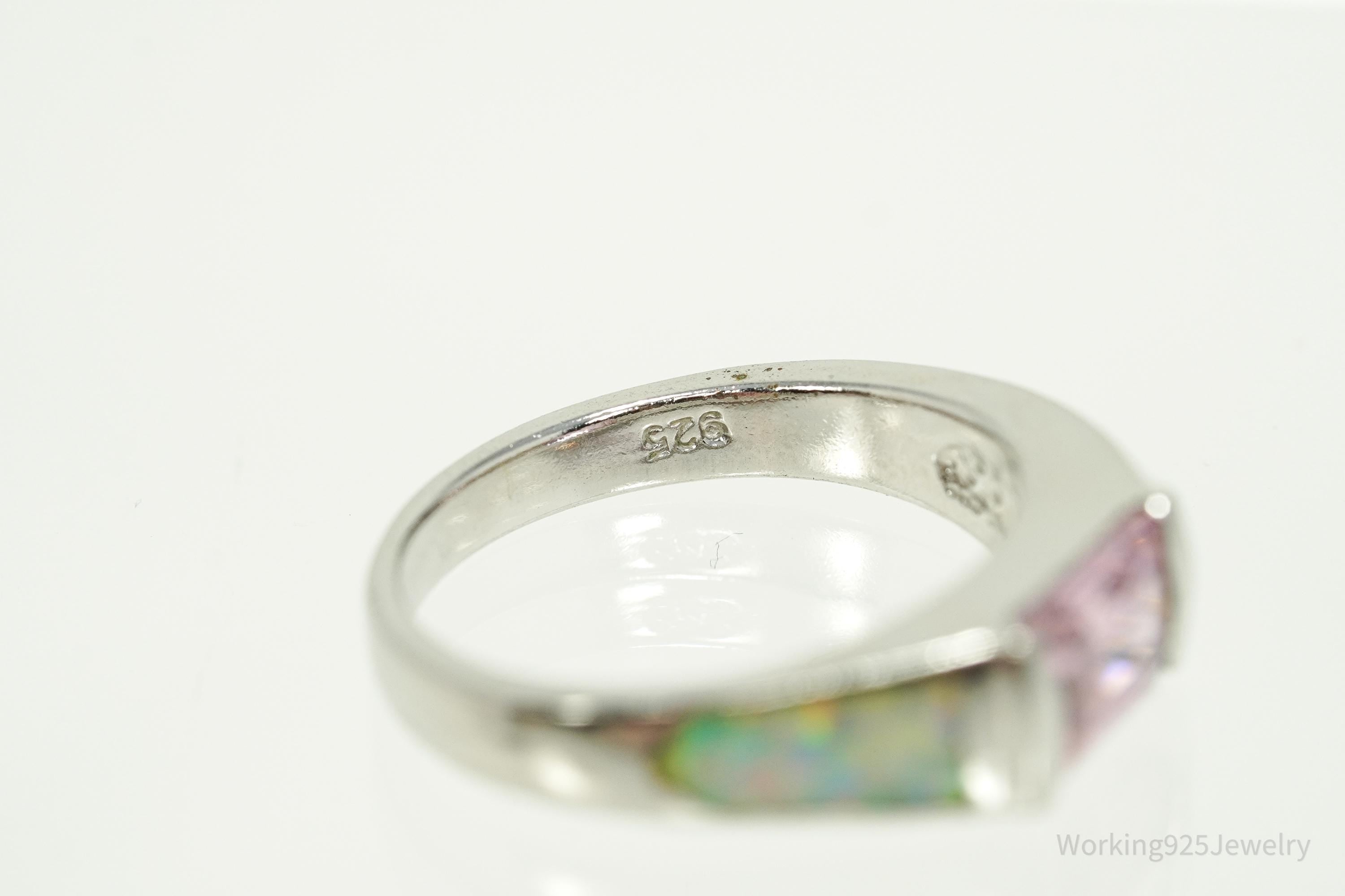 Vintage Opal & Pink Topaz Sterling Silver Ring Size 7