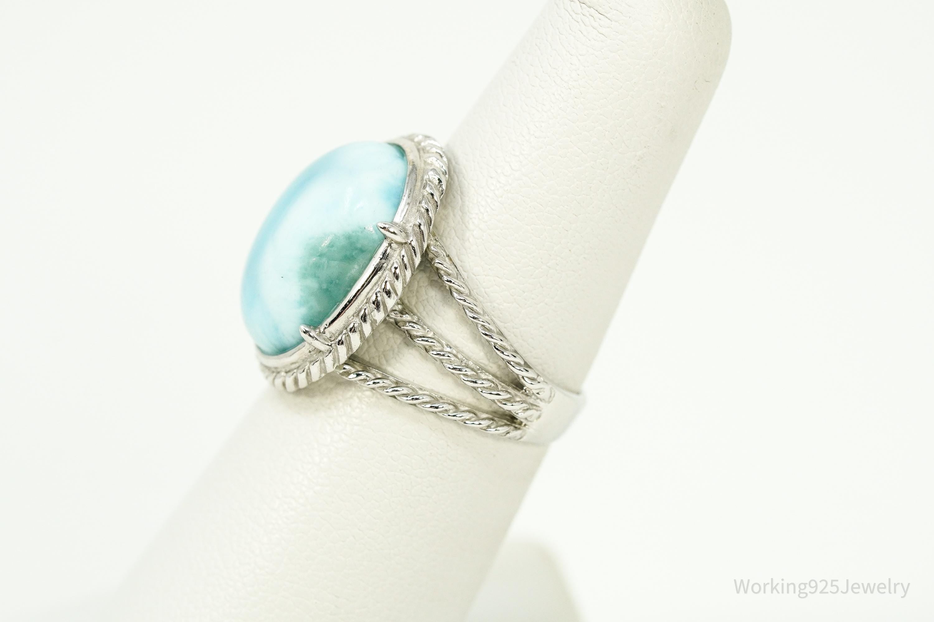 Vintage Blue Larimar Sterling Silver Ring - Size 5.75
