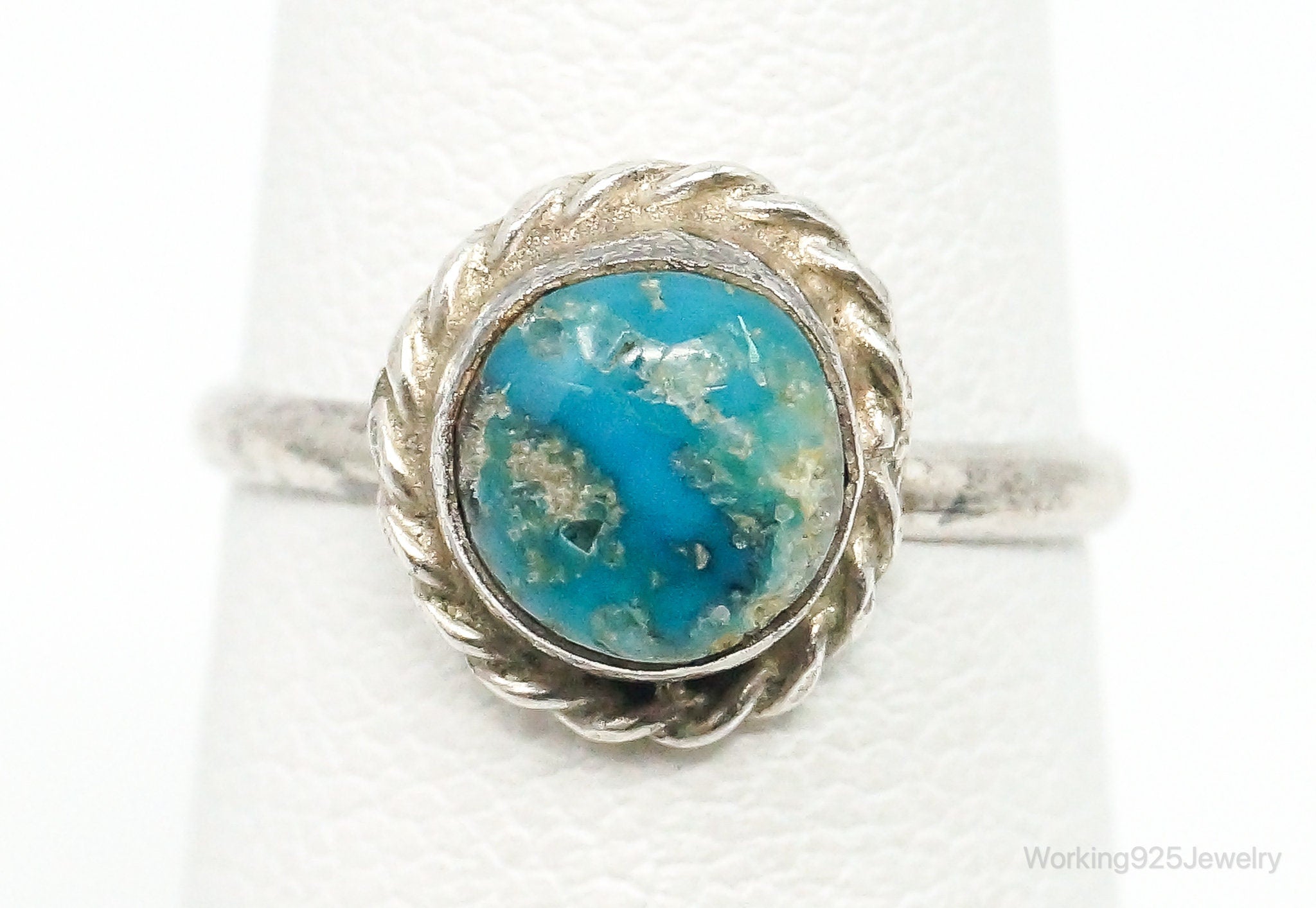 Vintage Native American Turquoise Unsigned Sterling Silver Ring - Size 3.5