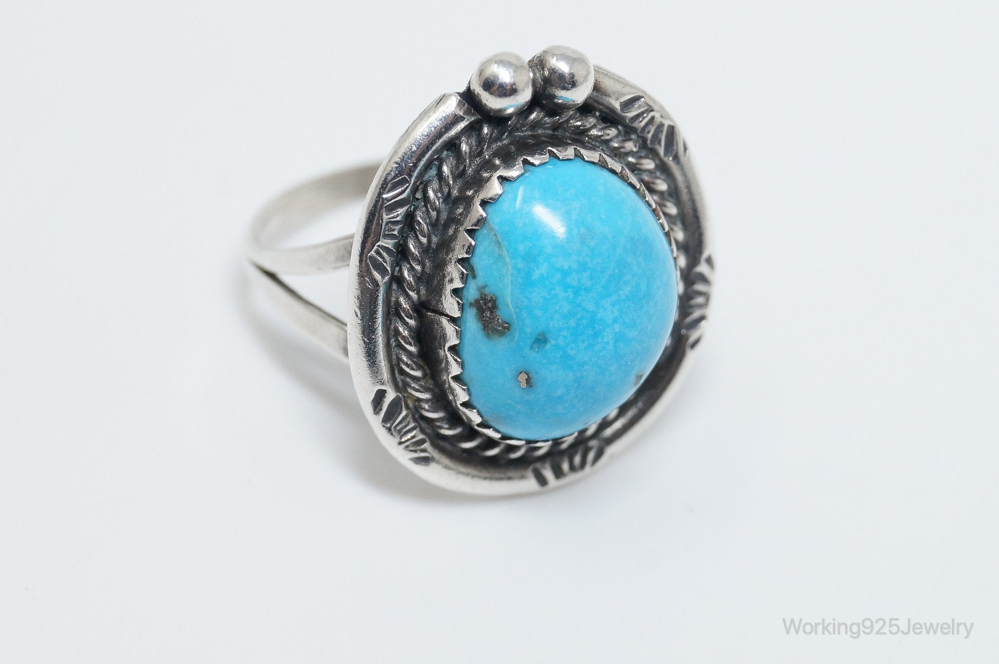 Vintage Native American Blue Turquoise Unsigned Sterling Silver Ring - SZ 8.25