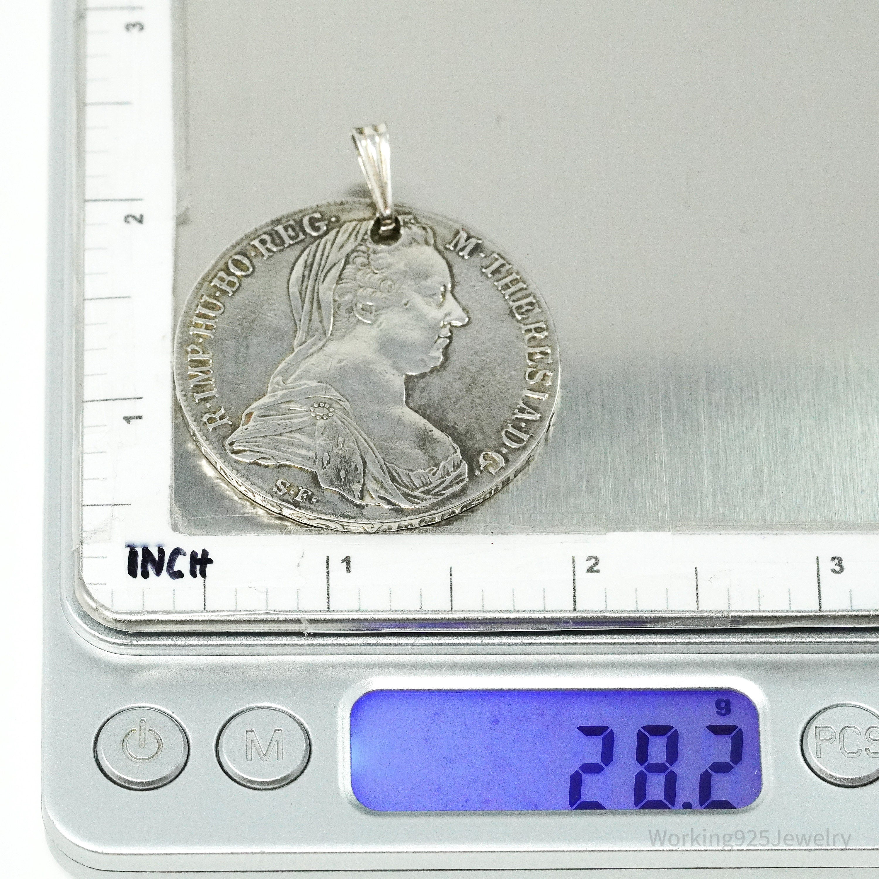 Antique 1780 Austrian Thaler Coin Piece Silver Pendant