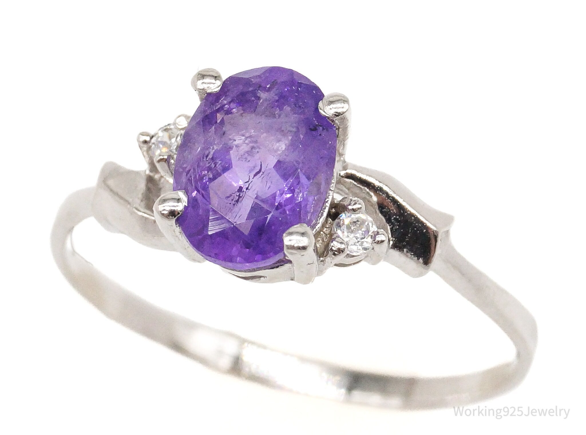 Vintage Amethyst Cubic Zirconia Sterling Silver Ring - Size 5.75