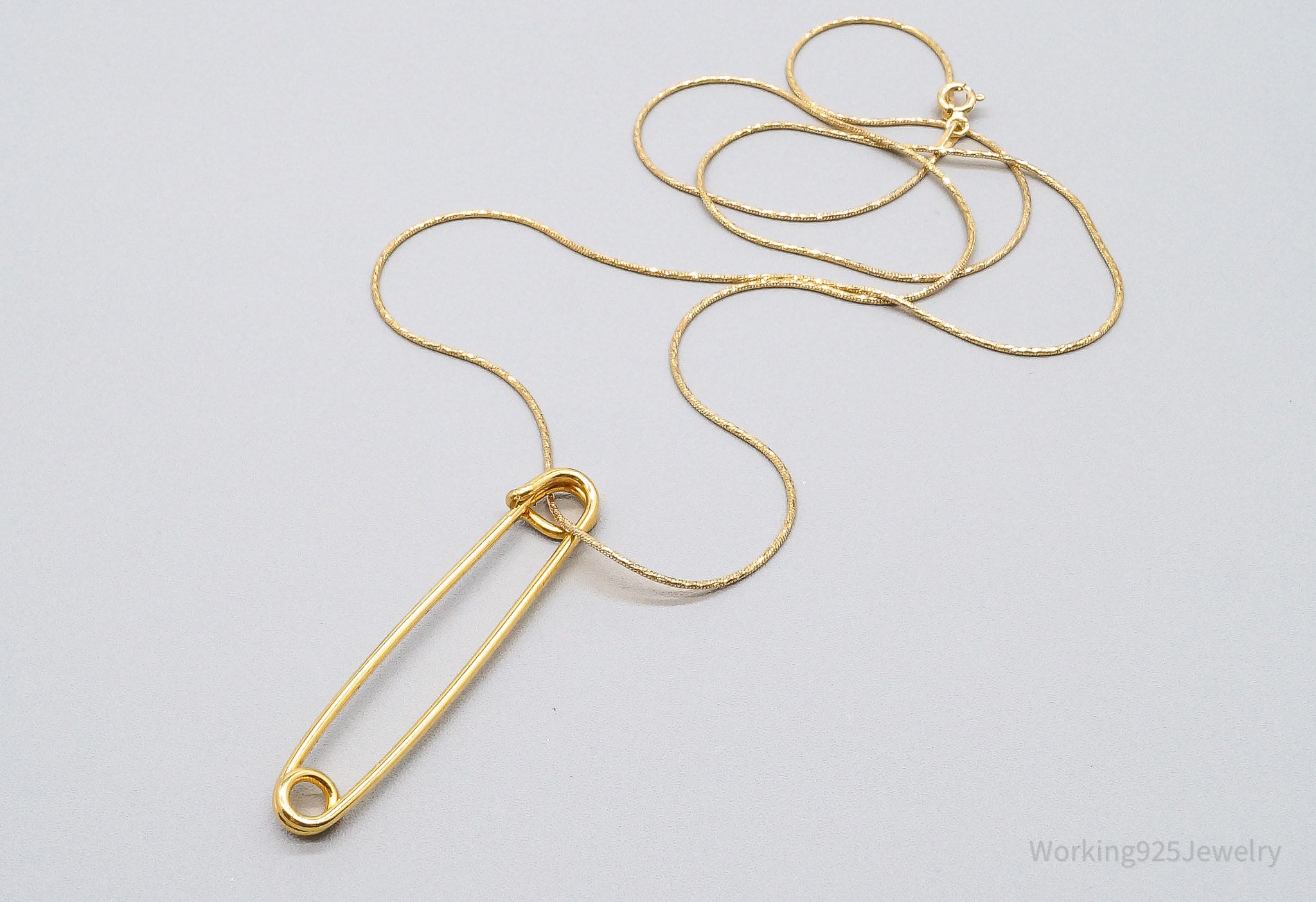 Vintage Safety Pin Gold Vermeil Sterling Silver Necklace 22"