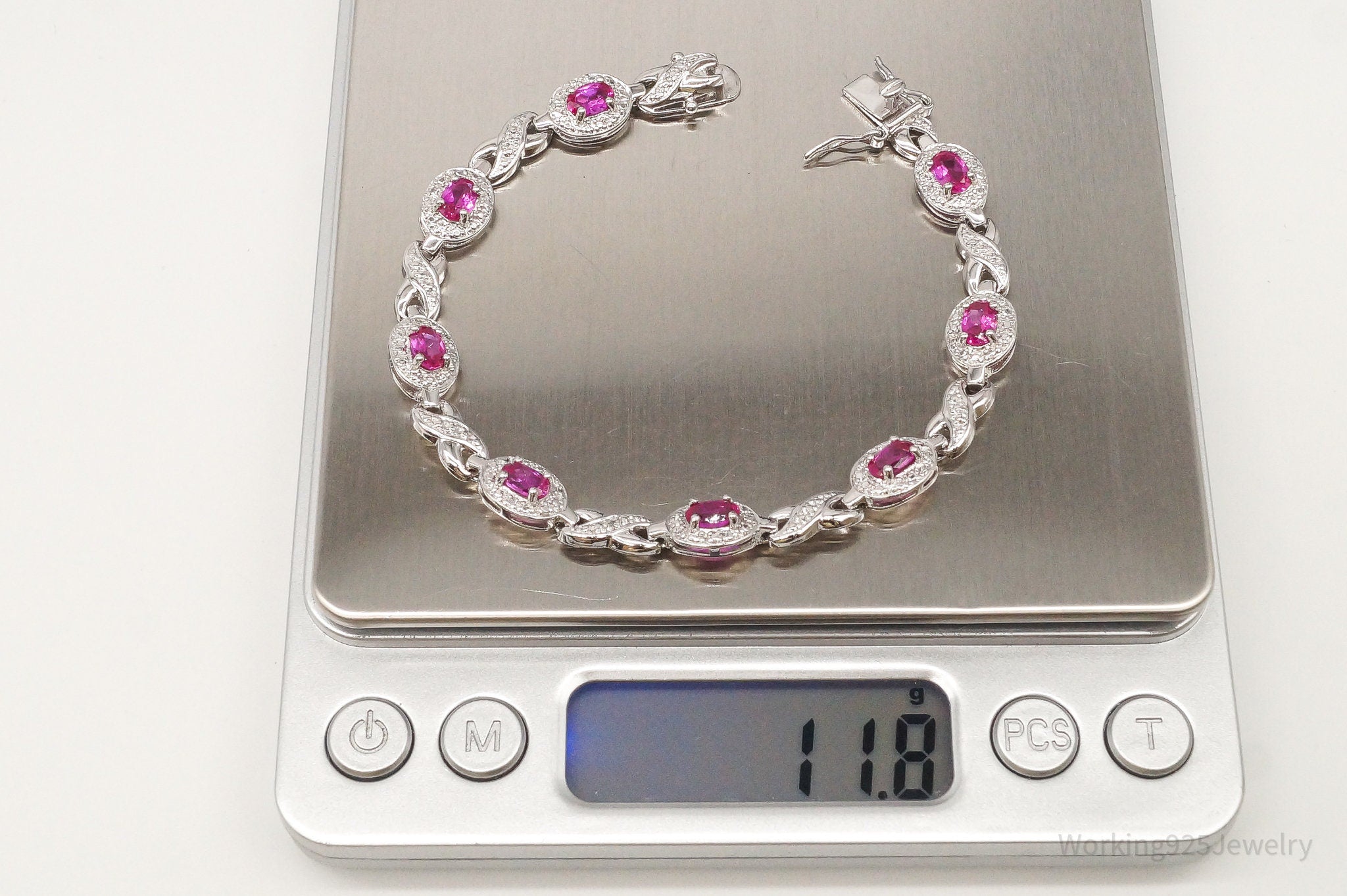 Designer Ross Simons Single Diamond Pink Topaz Sterling Silver Bracelet
