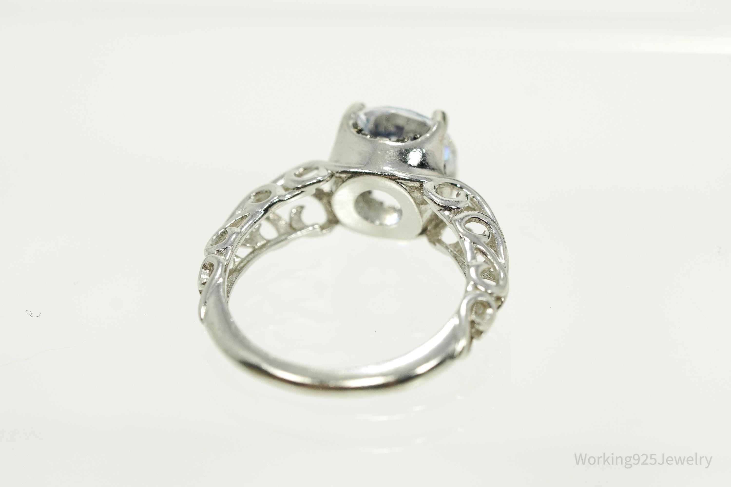 White Cubic Zirconia & Blue Spinel Sterling Silver Ring - Size 5