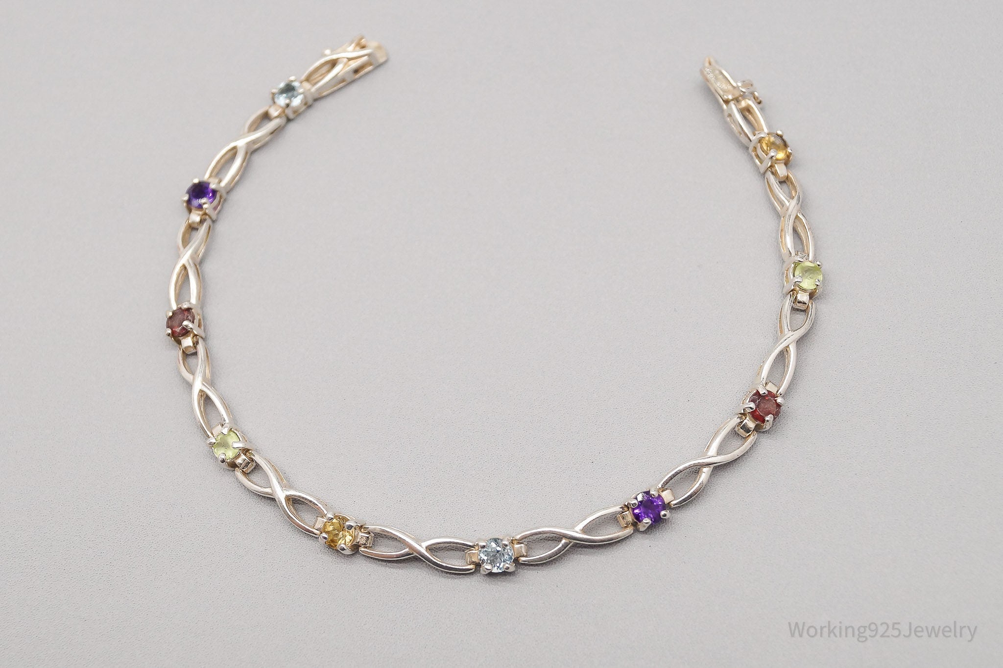 Vintage Designer Ross Simons Multi Gemstone Sterling Silver Bracelet 7.5"