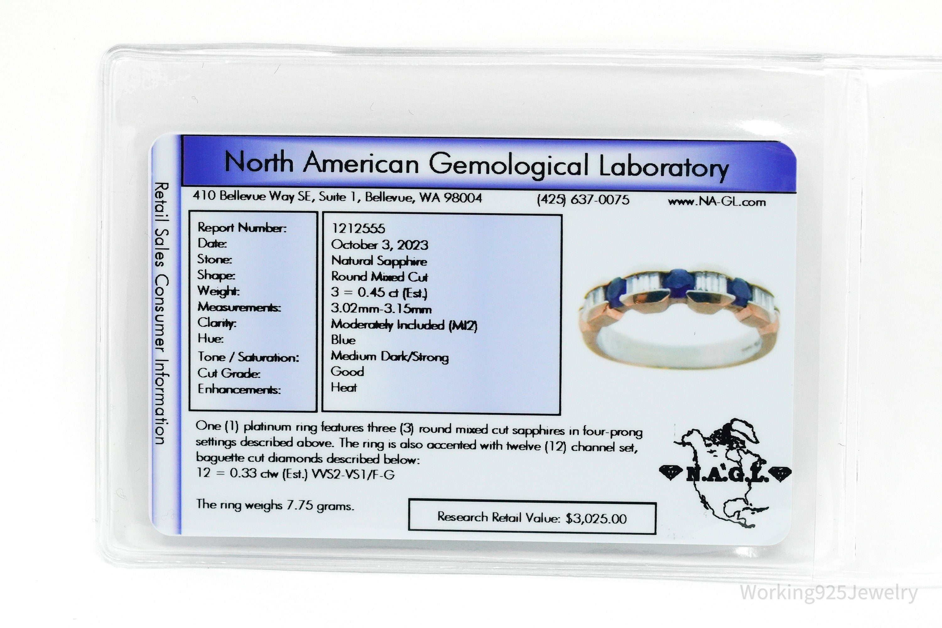 Platinum and Mixed Cut Sapphire and Diamond Prong Set Ring - Size 7.25